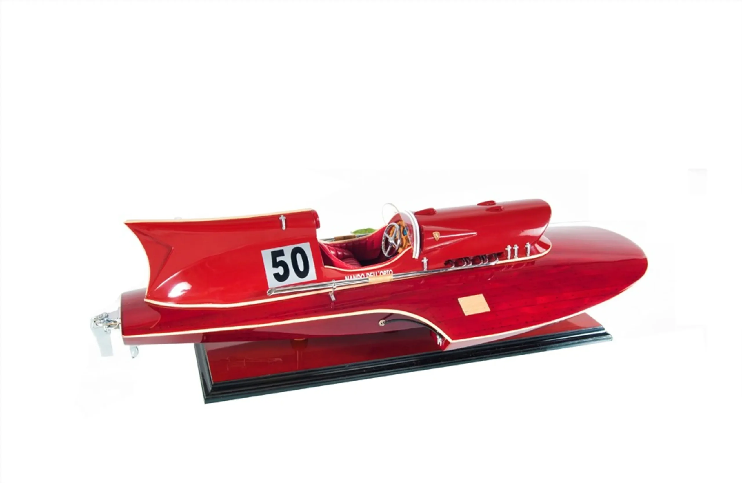 Mô hình thuyền trang trí gỗ công nghiệp sơn vẽ tay màu đỏ 18cm - Ảnh 6