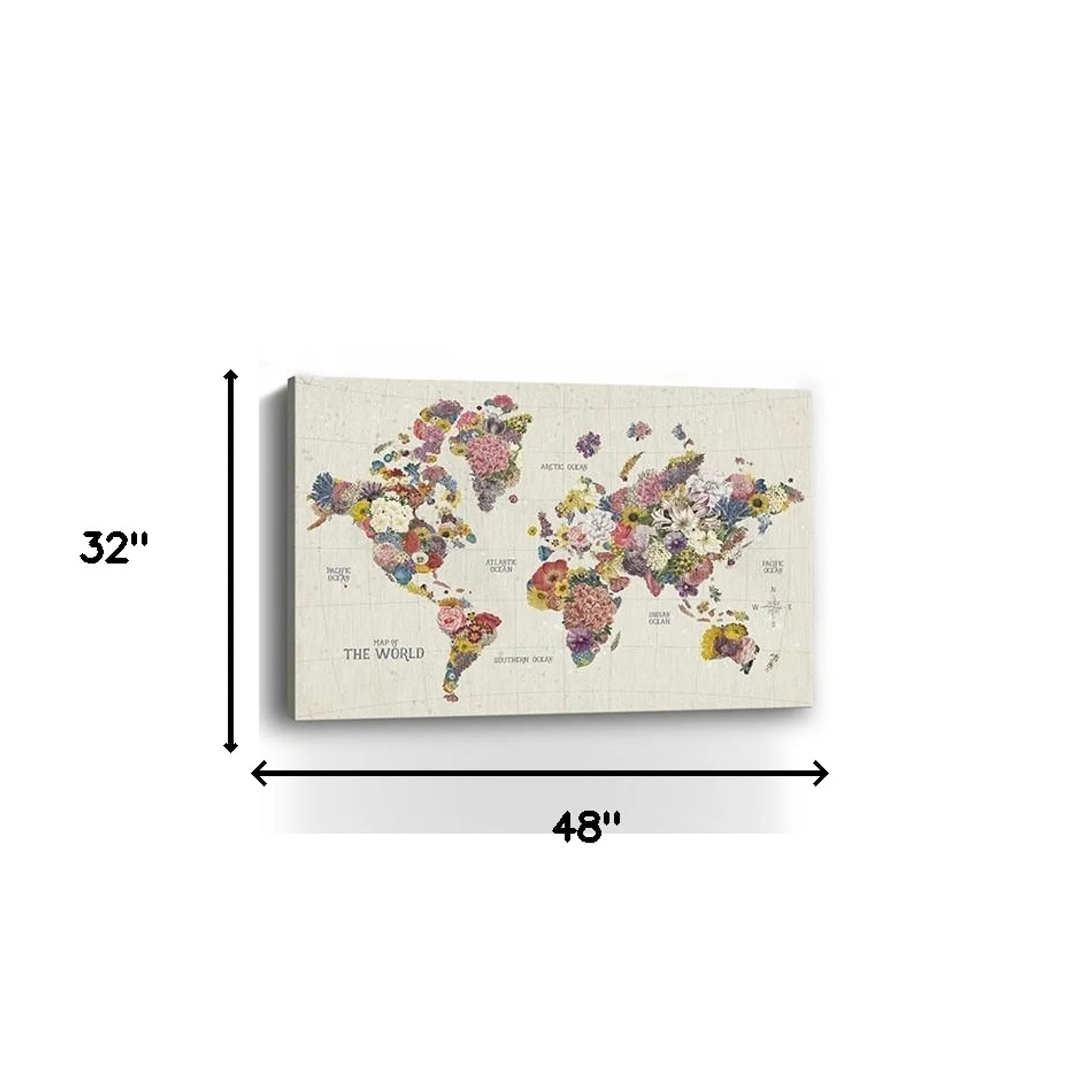 Tranh canvas bản đồ thế giới họa tiết hoa vui nhộn 122cm x 81cm - Ảnh 6