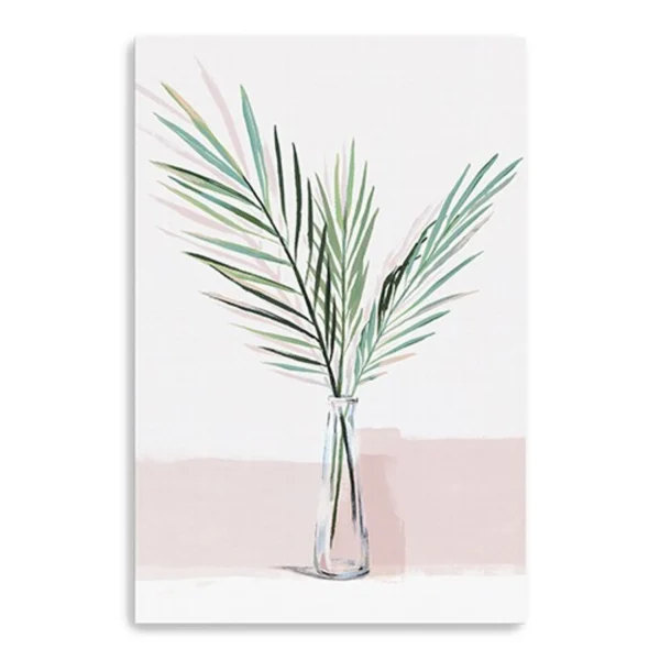 Tranh canvas không khung tán lá xanh trên nền hồng 122cm x 81cm