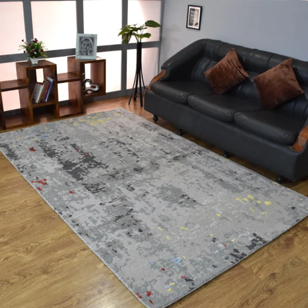 Thảm lụa tre pha len dệt thắt tay Rugsotic Carpets màu xám
