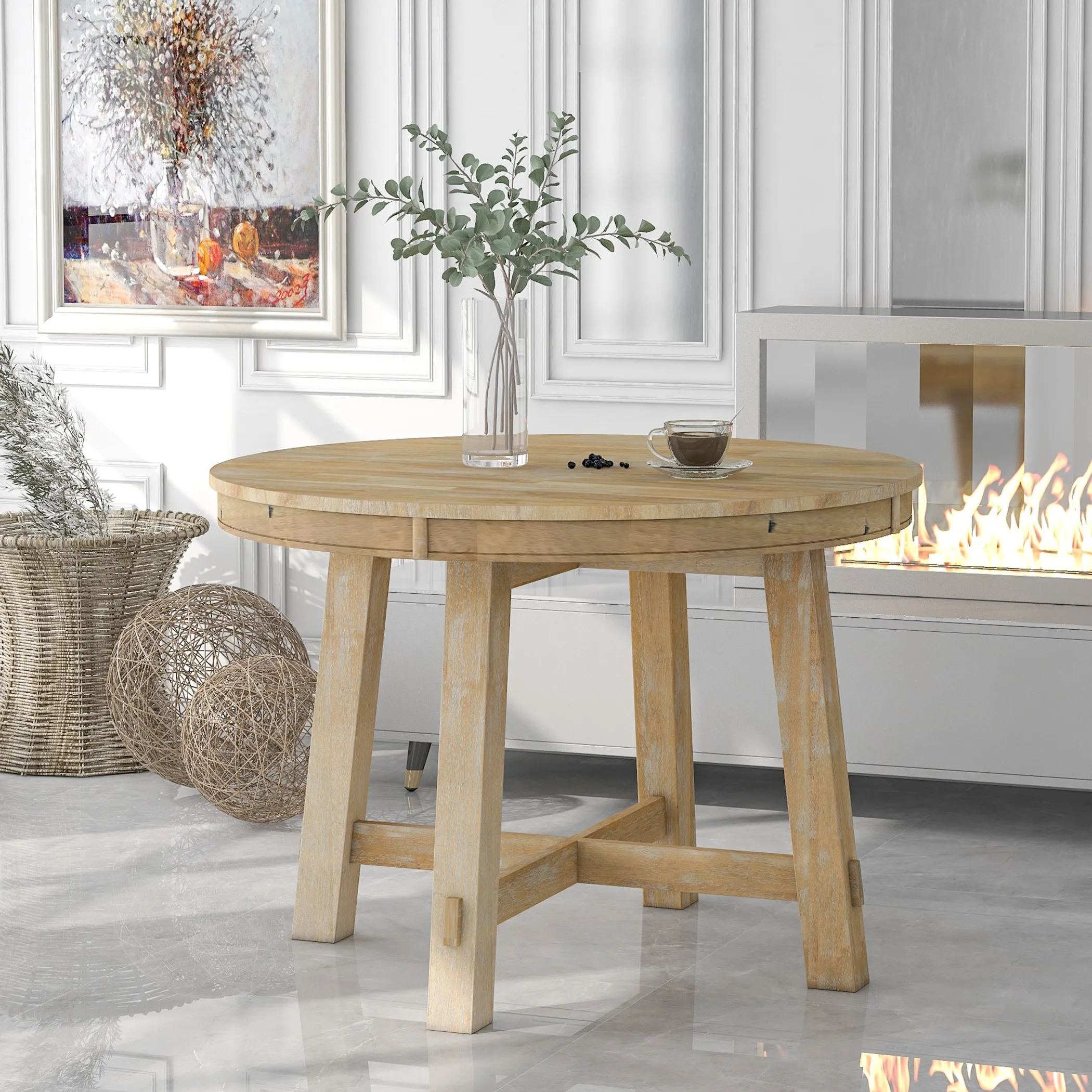 Bàn ăn tròn mở rộng phong cách nông trại 107cm - 142cm - Ảnh 3