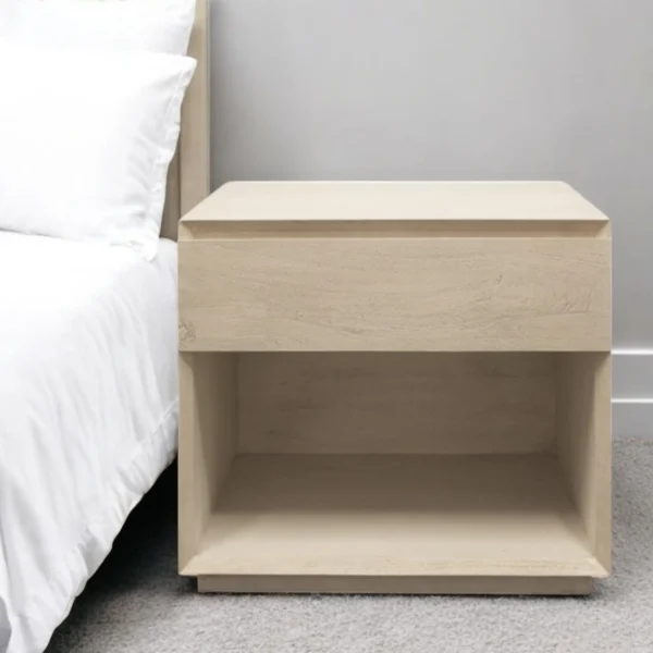 Tủ đầu giường gỗ tự nhiên 1 ngăn kéo màu gỗ mộc 61cm