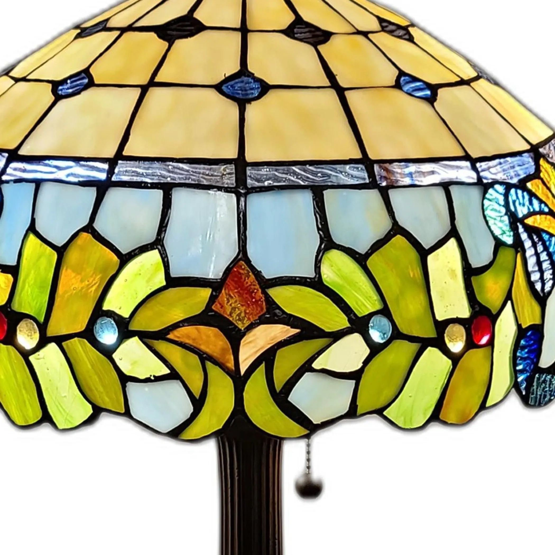 Đèn bàn kim loại 2 bóng kiểu chân nến màu nâu đậm chụp xanh 58cm - Ảnh 5