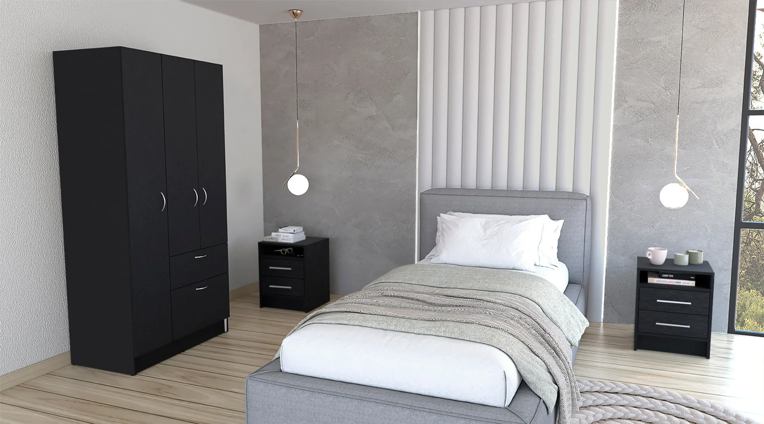 Bộ nội thất phòng ngủ Holland 3 món: tủ quần áo và hai tủ đầu giường