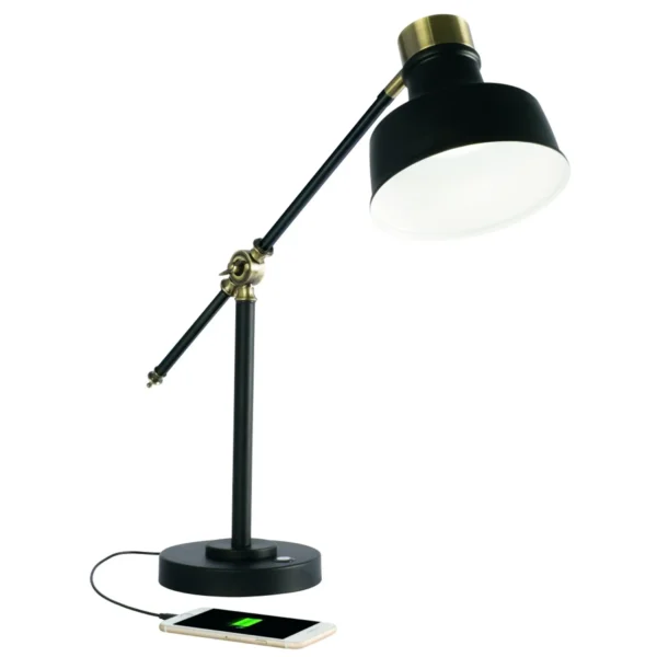 Đèn bàn LED điều chỉnh được màu đen mờ và đồng thau cổ điển