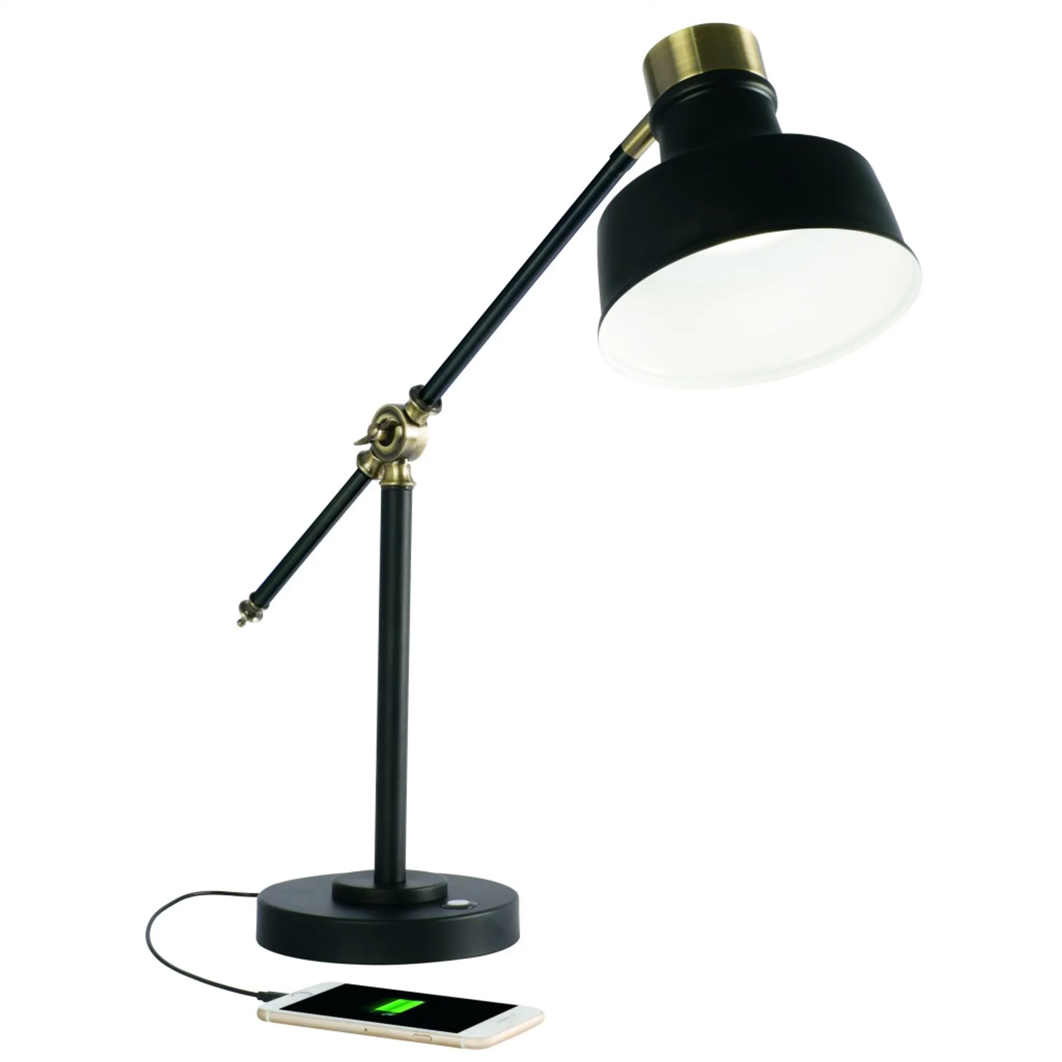 Đèn bàn LED điều chỉnh được màu đen mờ và đồng thau cổ điển
