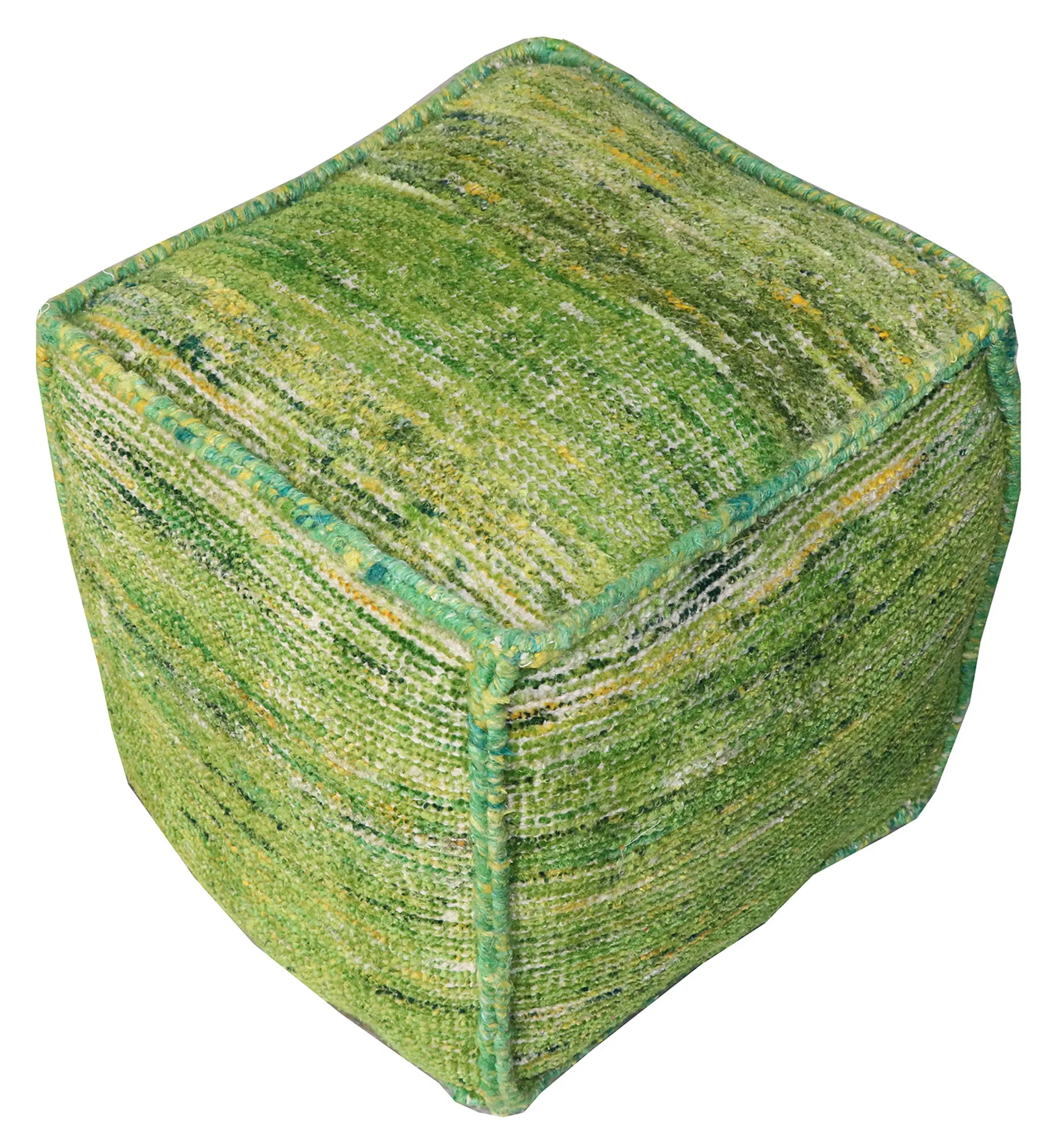Đôn ngồi vuông vải lụa và cotton tái chế màu xanh lá 46cm - Ảnh 2