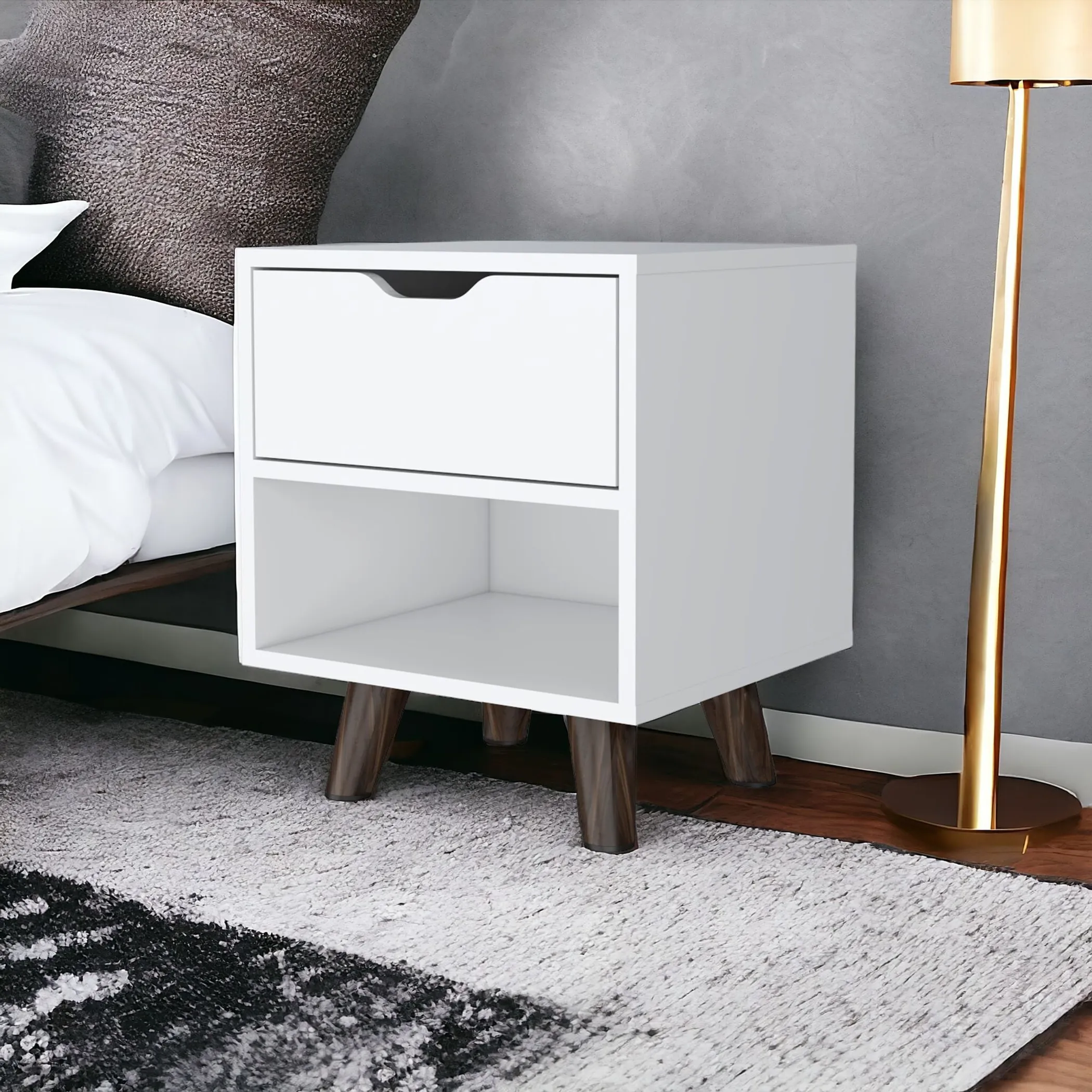 Tủ đầu giường 1 ngăn kéo gỗ công nghiệp màu trắng 48cm - Ảnh 2