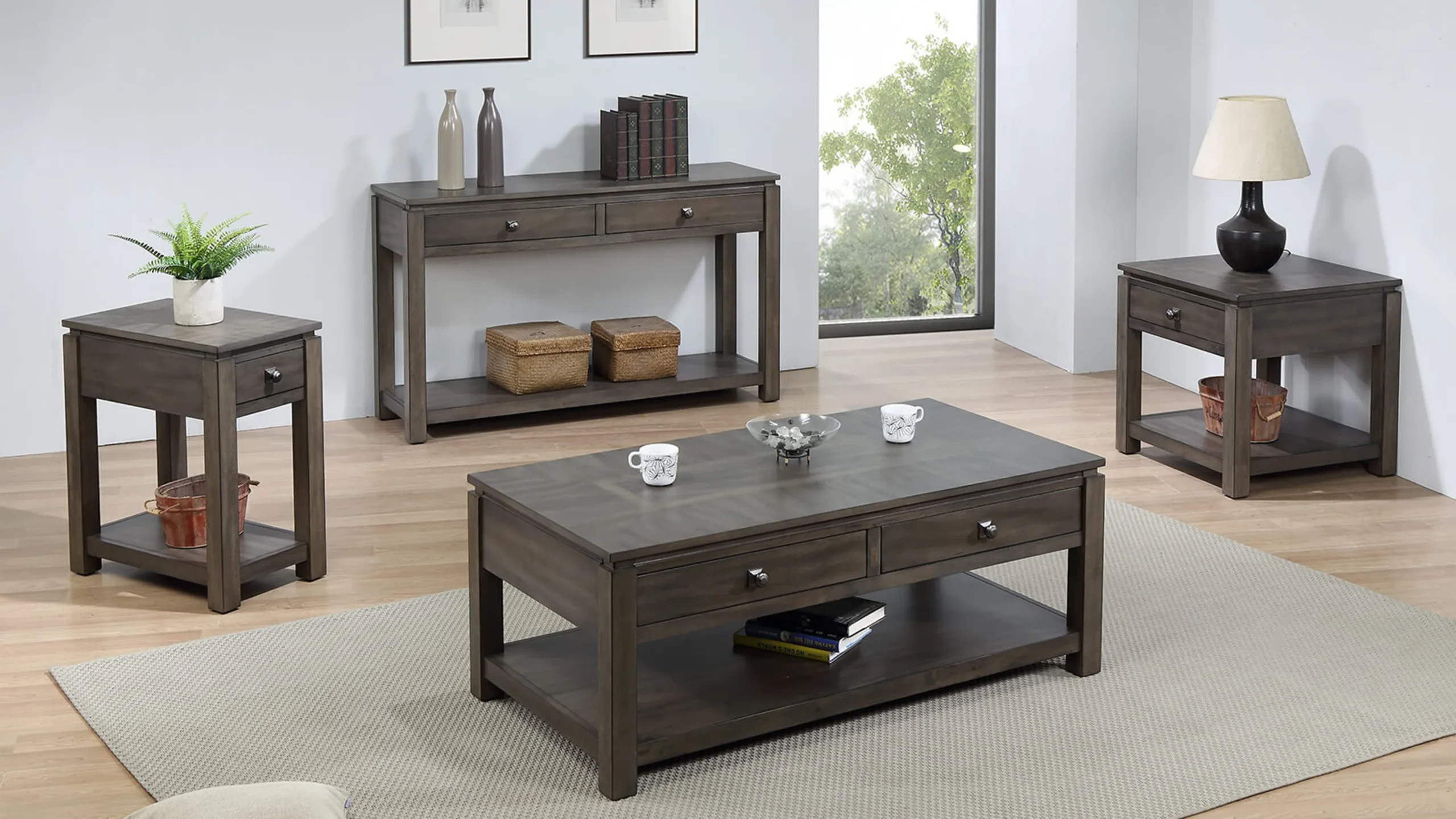 Bàn console sau sofa Sunset Trading Shades of Gray có ngăn kéo và kệ - Ảnh 2