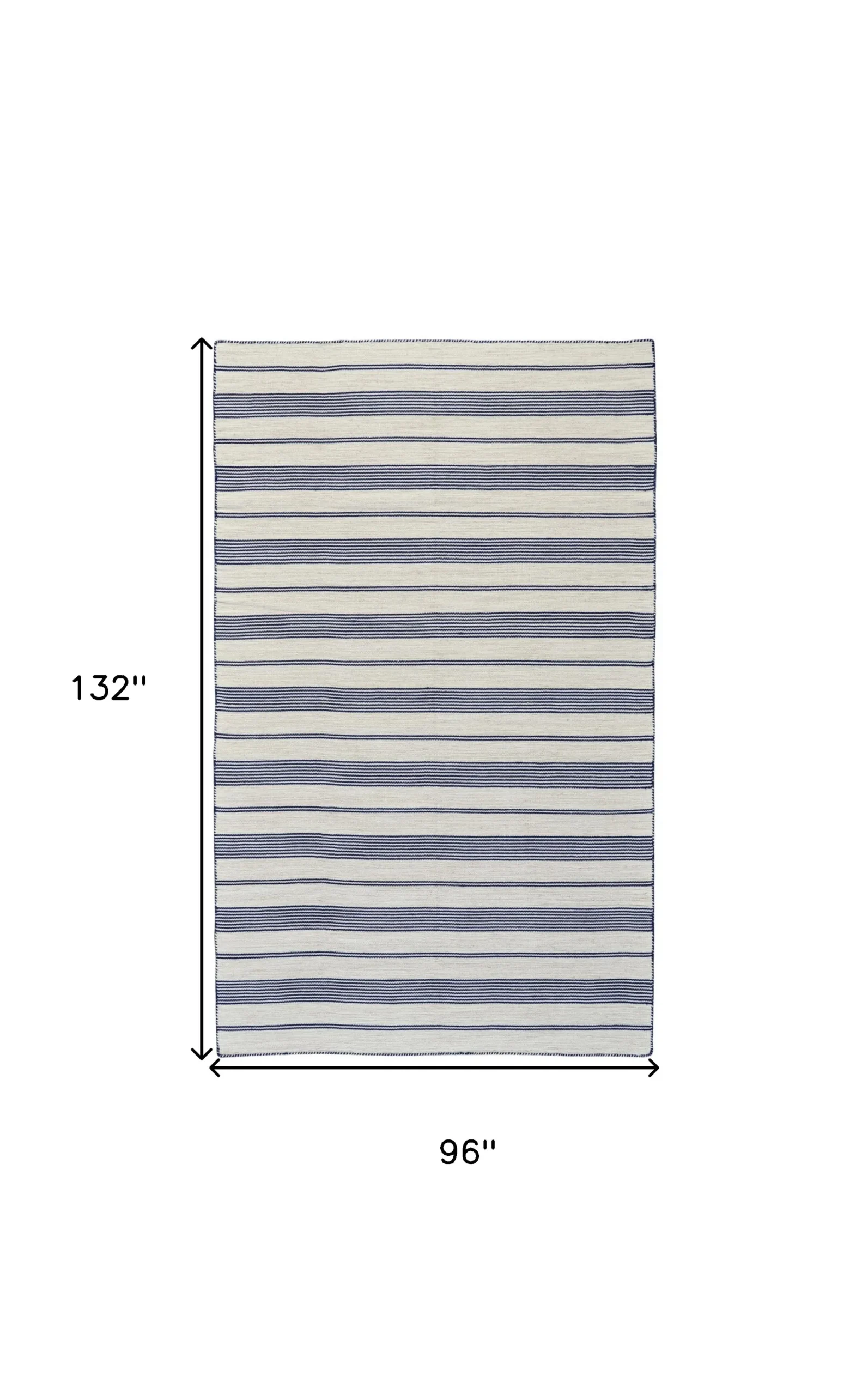 Thảm dhurrie dệt tay chống bám bẩn 2,4m x 3,35m sọc xanh và ngà - Ảnh 3