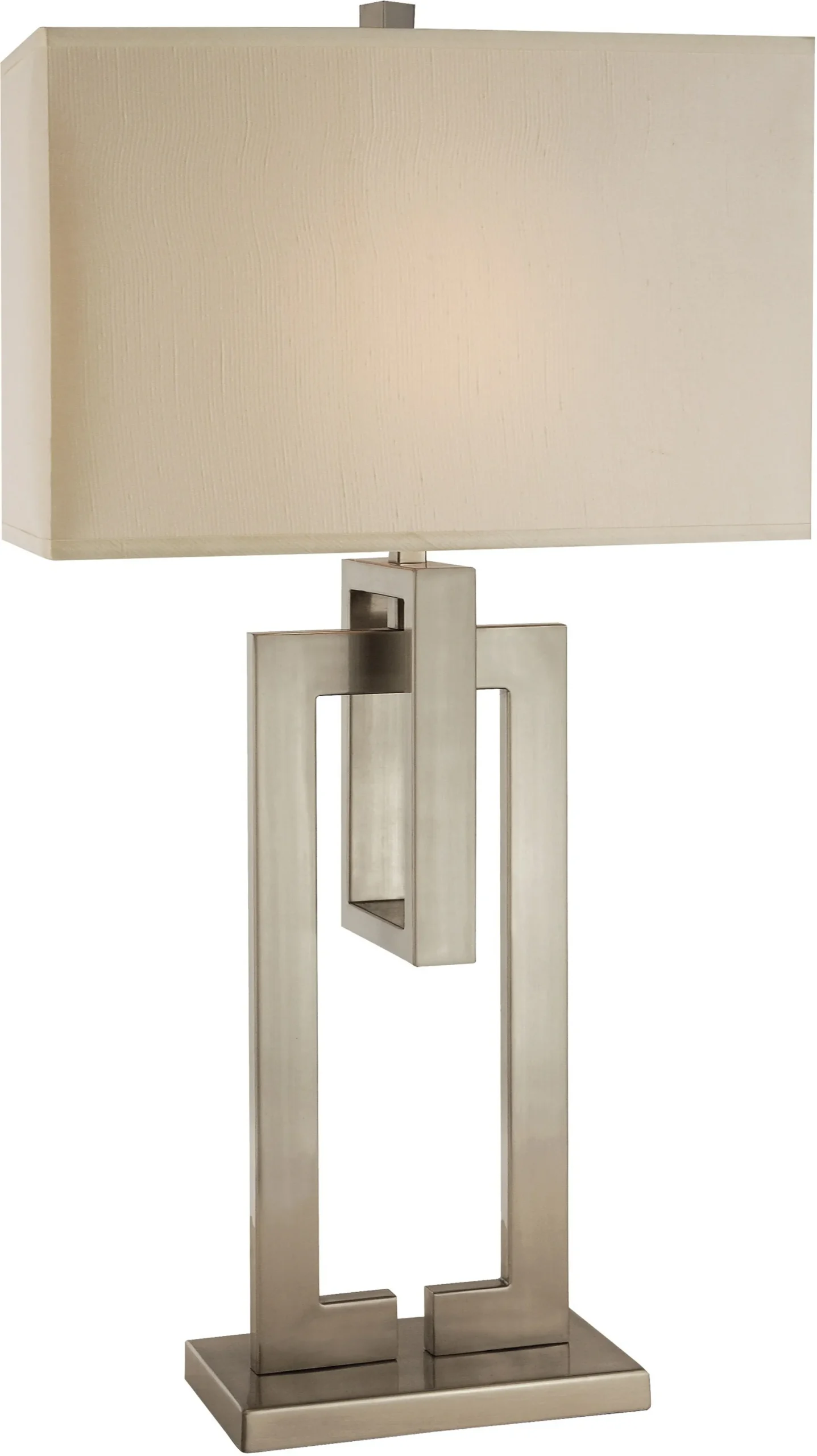 Đèn bàn sắt mạ niken 91cm họa tiết hình học, chụp màu ngà - Ảnh 3