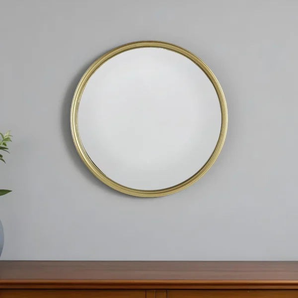Gương trang trí tròn 38cm khung sắt vân nổi màu vàng