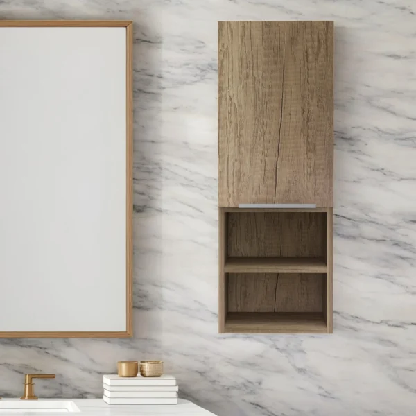 Tủ trang trí gỗ màu nâu rộng 30cm với bốn ngăn kệ