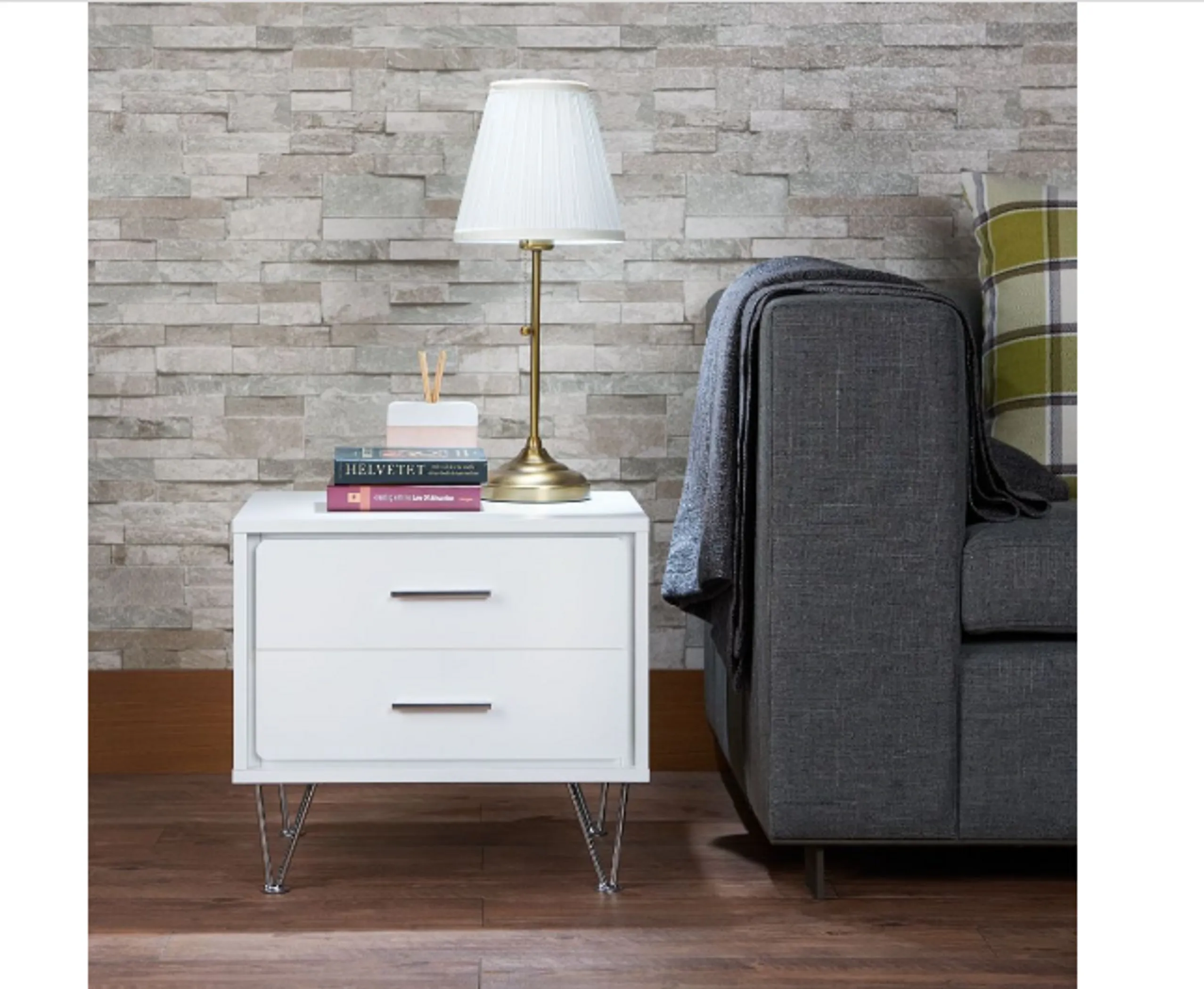 Tủ đầu giường mặt gỗ công nghiệp màu trắng chân kim loại 51cm - Ảnh 6