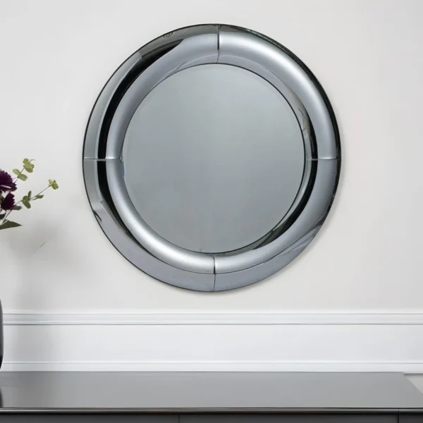 Gương trang trí tròn khung cong màu bạc 80cm