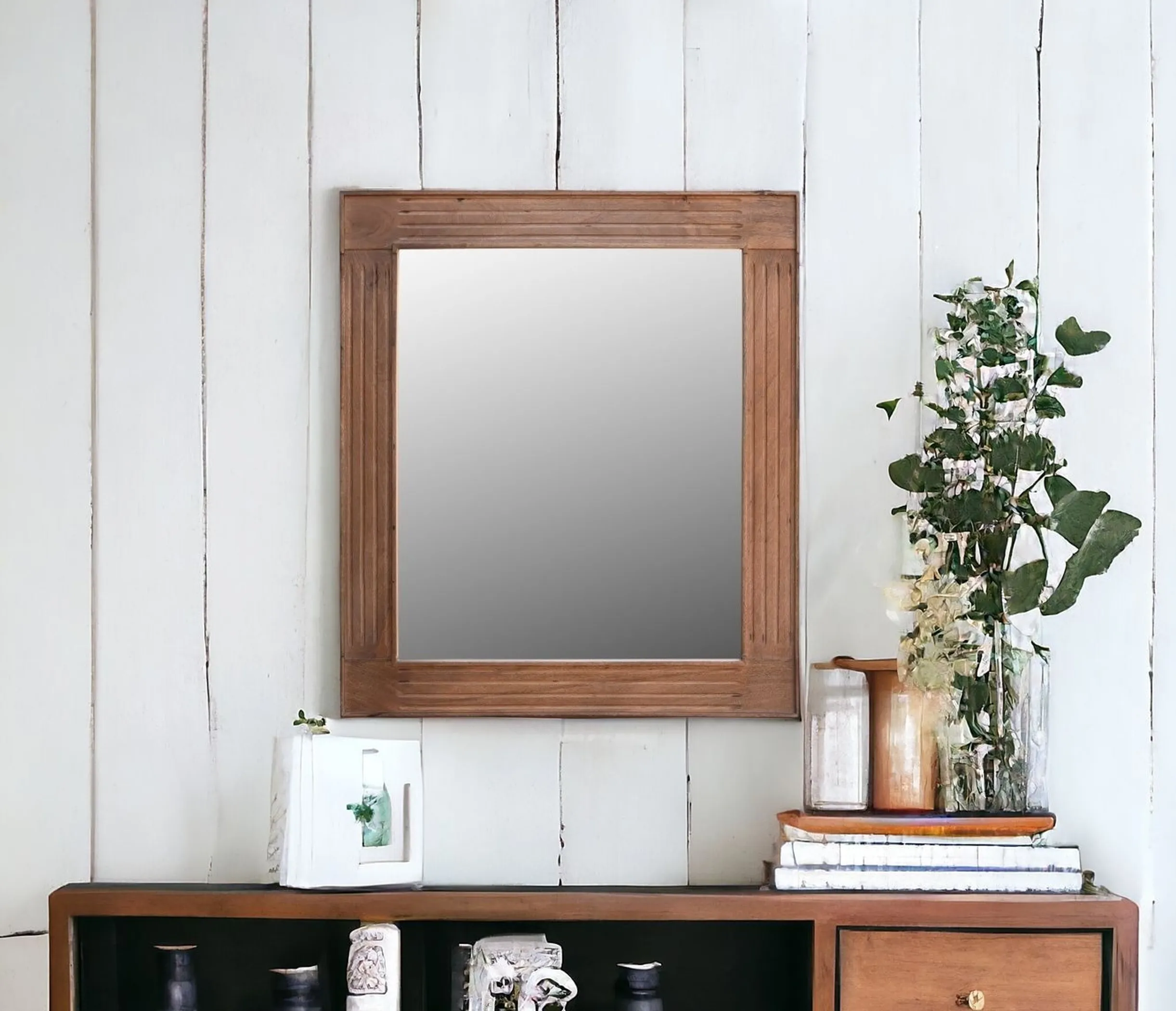 Gương gỗ tự nhiên màu nâu cho bàn trang điểm 117cm