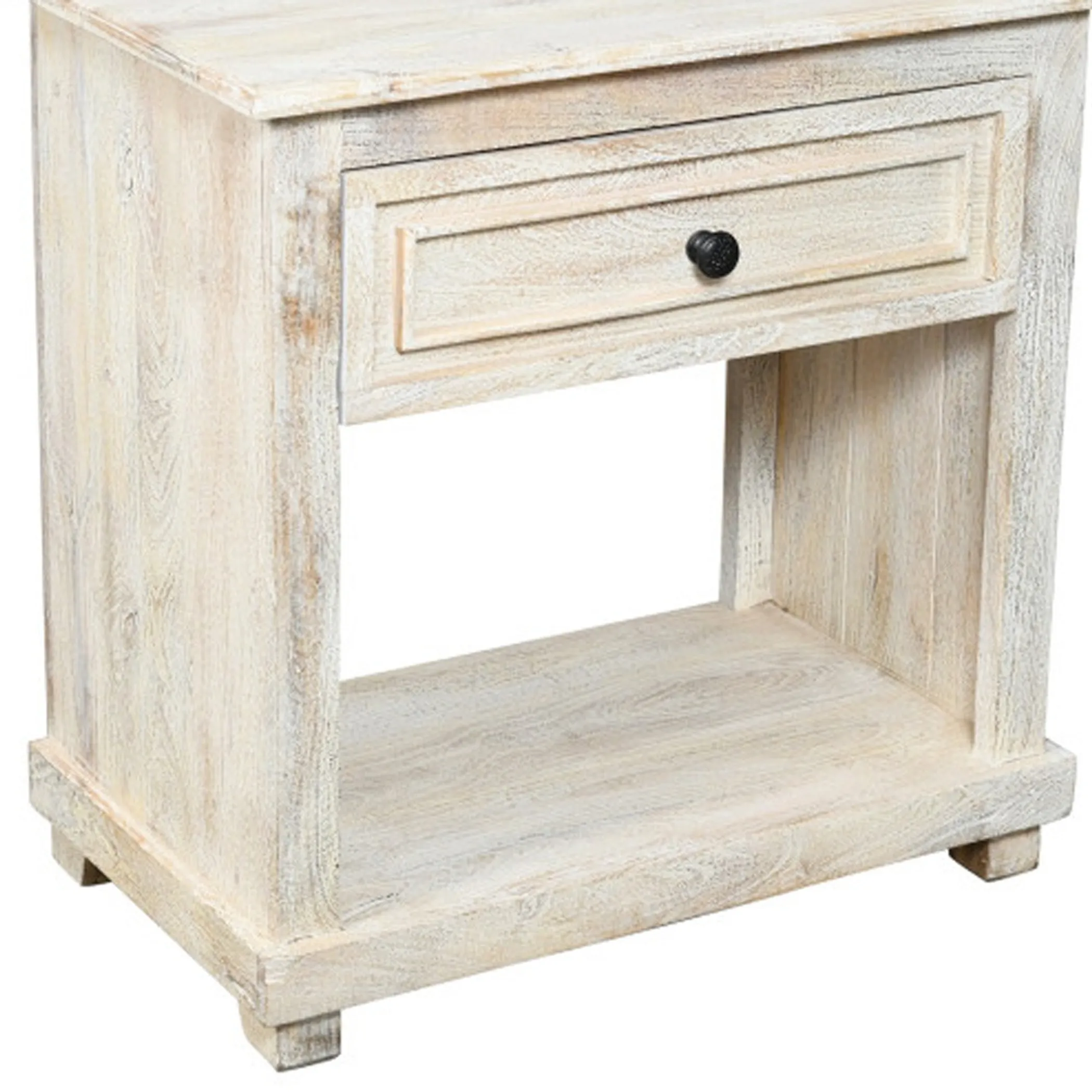 Tủ đầu giường gỗ tự nhiên 71cm một ngăn kéo màu trắng cũ kỹ - Ảnh 5