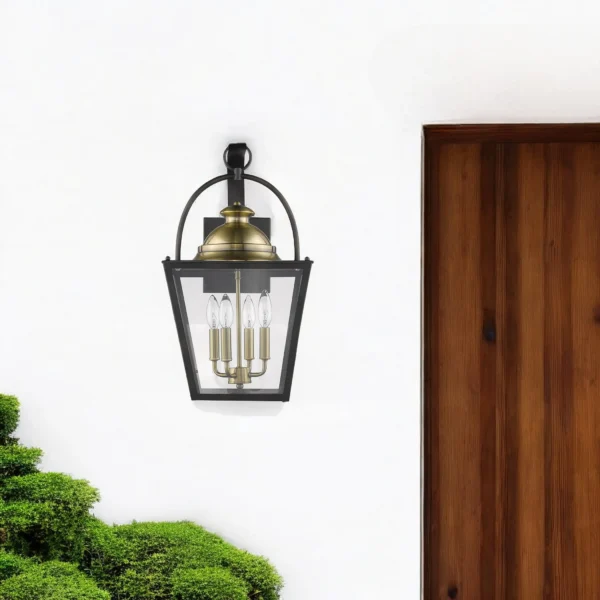 Đèn gắn tường Savannah 4 bóng màu đồng đen kiểu đèn lồng cổ