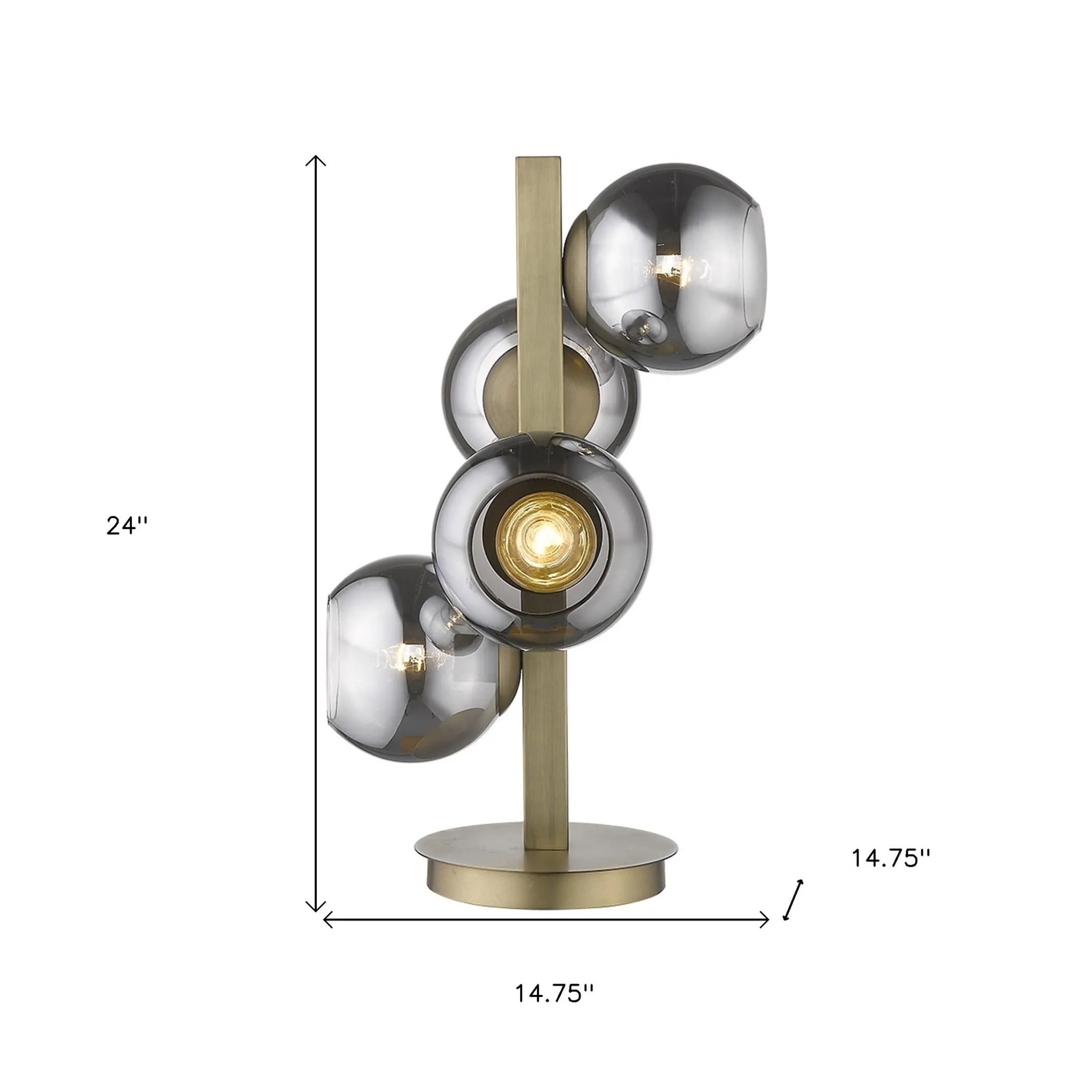 Đèn bàn nghệ thuật 4 bóng kim loại màu đồng thau 61cm chụp cầu ánh bạc - Ảnh 6