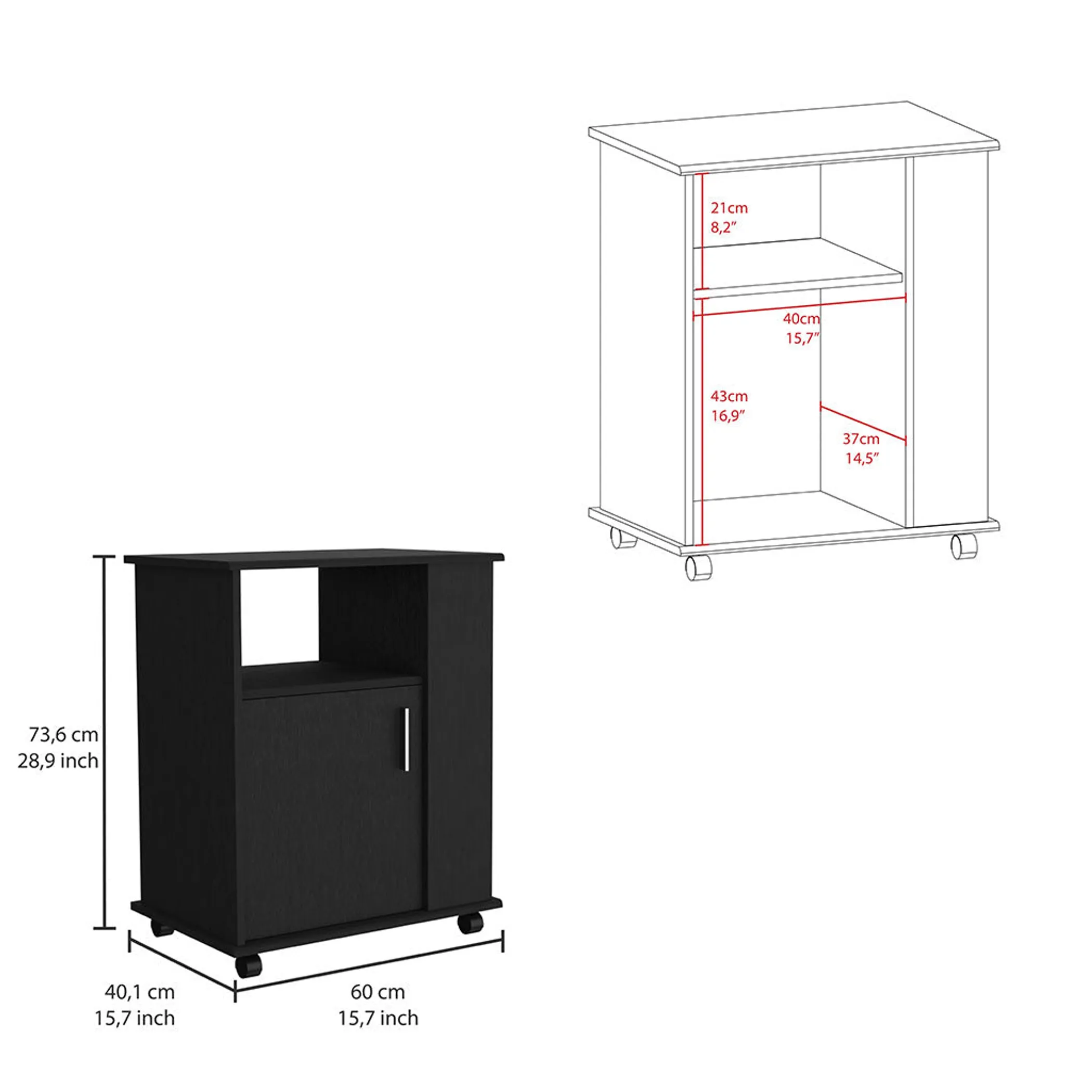 Xe đẩy bếp Tuhome kèm tủ 1 cánh và 3 kệ bên hông màu wengue đen - Ảnh 5