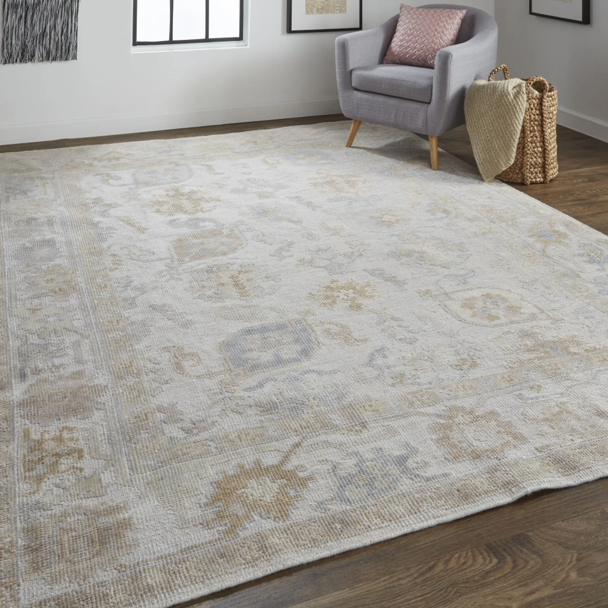 Thảm trải sàn dệt thắt tay 1,5m x 2,4m họa tiết hoa màu ngà - Ảnh 6