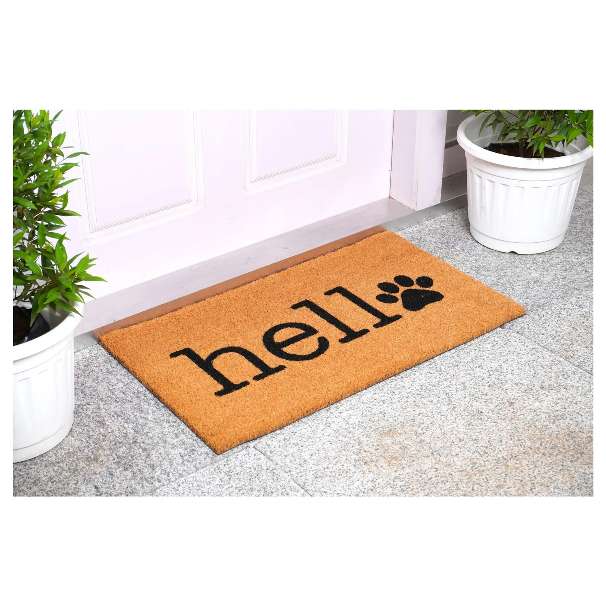 Thảm chùi chân xơ dừa Calloway Mills họa tiết Hello Paw dấu chân thú cưng - Ảnh 2