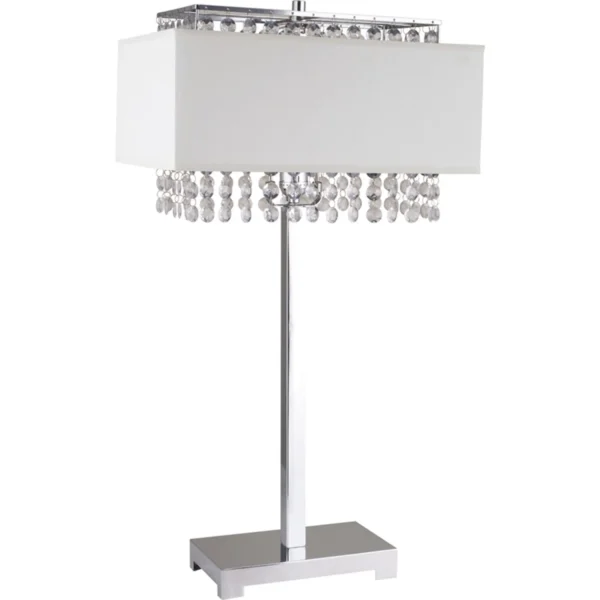 Đèn bàn màu bạc 71cm đính pha lê giả chụp chữ nhật màu trắng