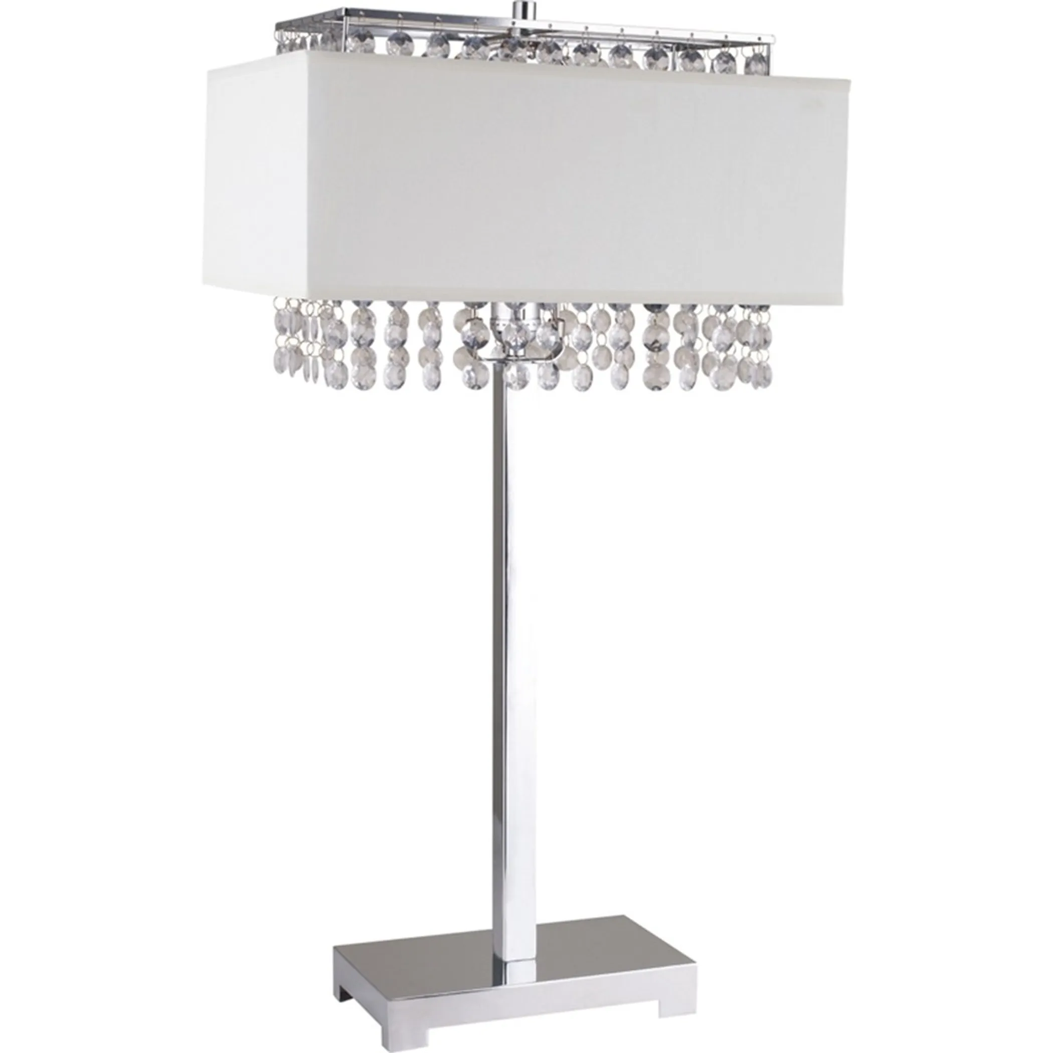 Đèn bàn màu bạc 71cm đính pha lê giả chụp chữ nhật màu trắng