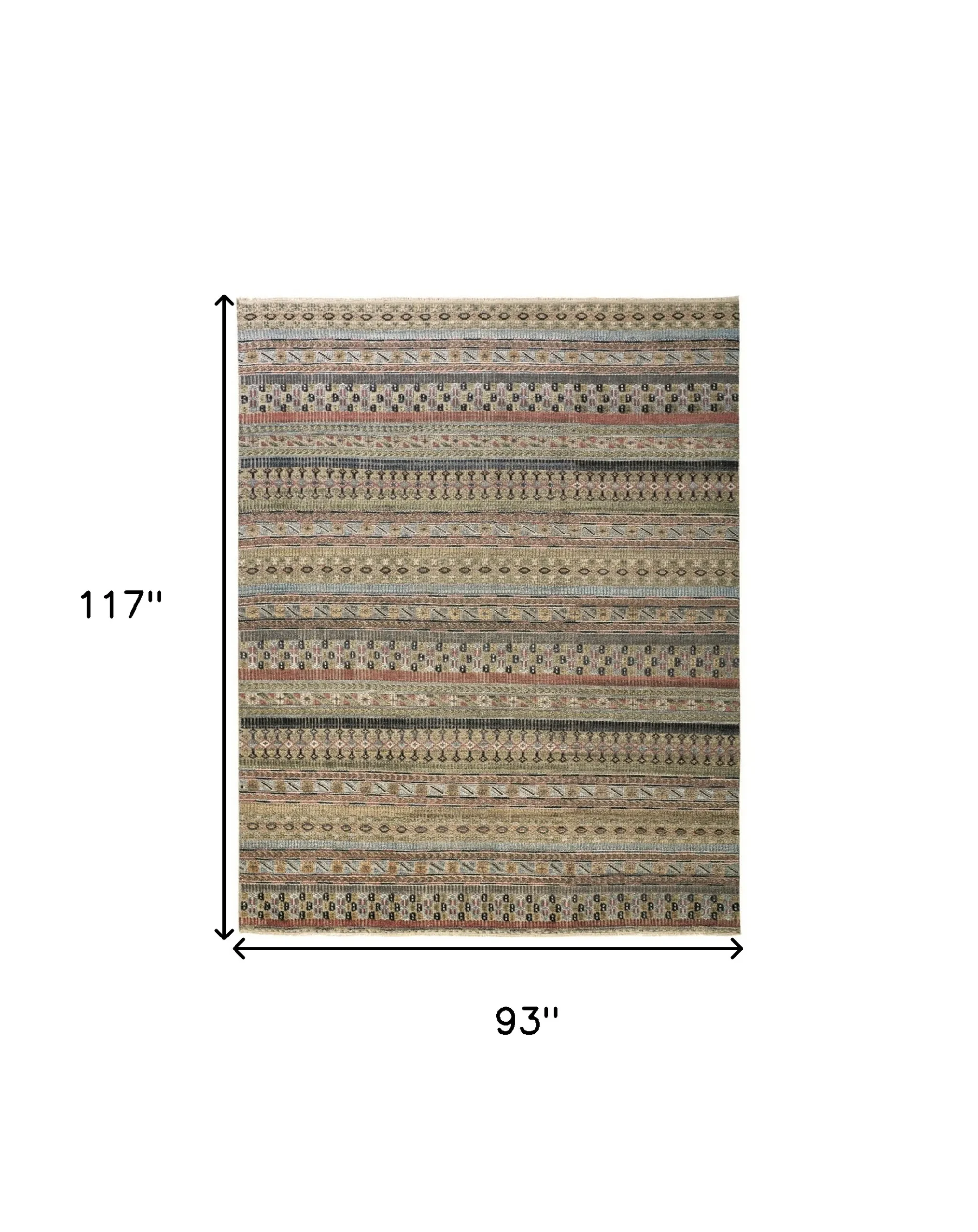 Thảm trải sàn dệt thắt tay 2,4m x 3m sọc nâu vàng, xanh và cam - Ảnh 3