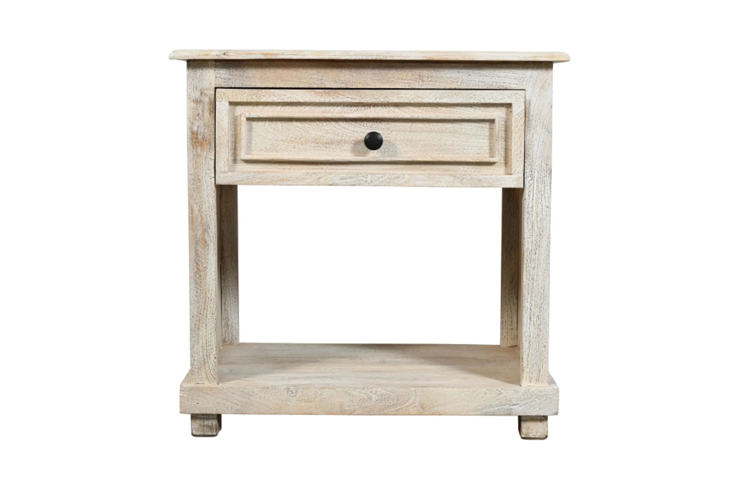 Tủ đầu giường gỗ tự nhiên 71cm một ngăn kéo màu trắng cũ kỹ - Ảnh 2