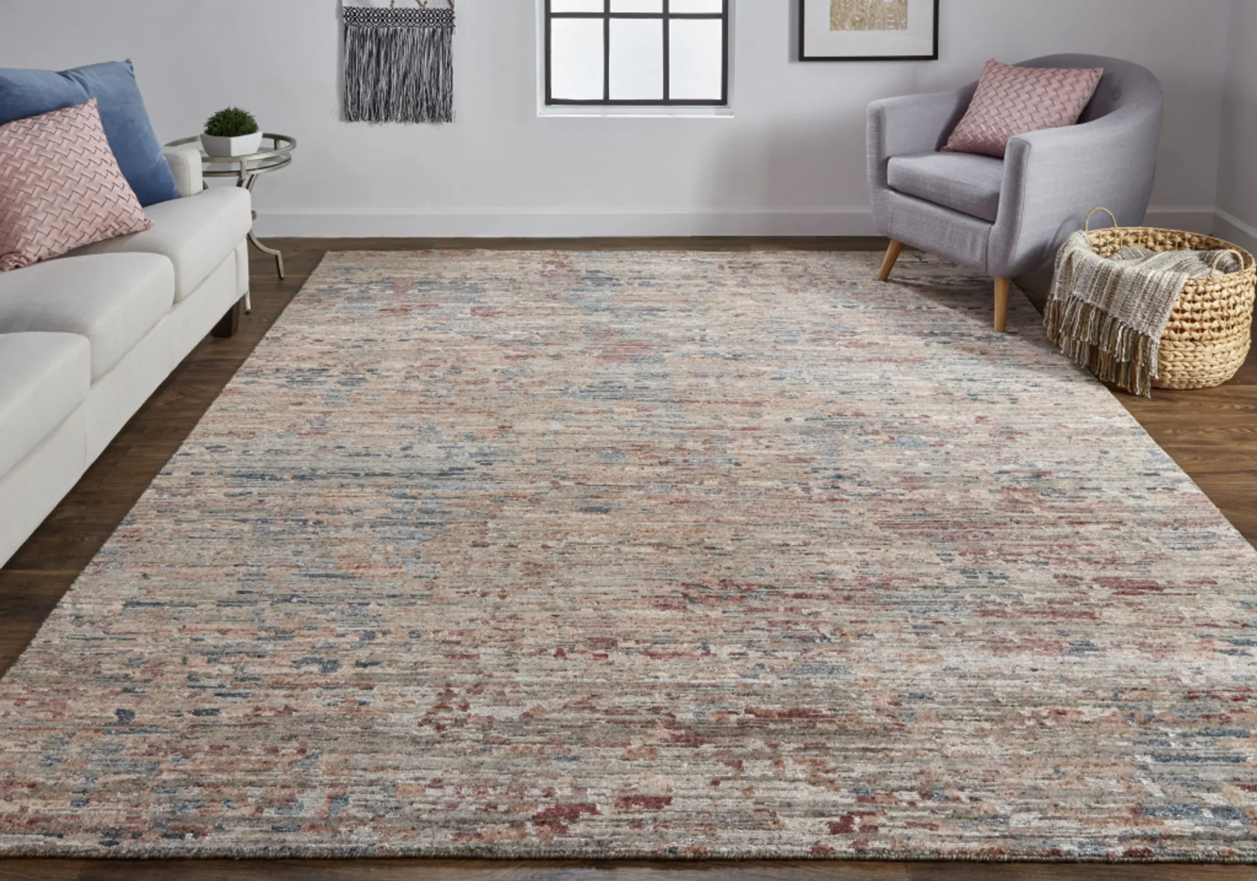 Thảm trải sàn len dệt tay thủ công 0,6m x 0,9m họa tiết trừu tượng xanh đỏ - Ảnh 6
