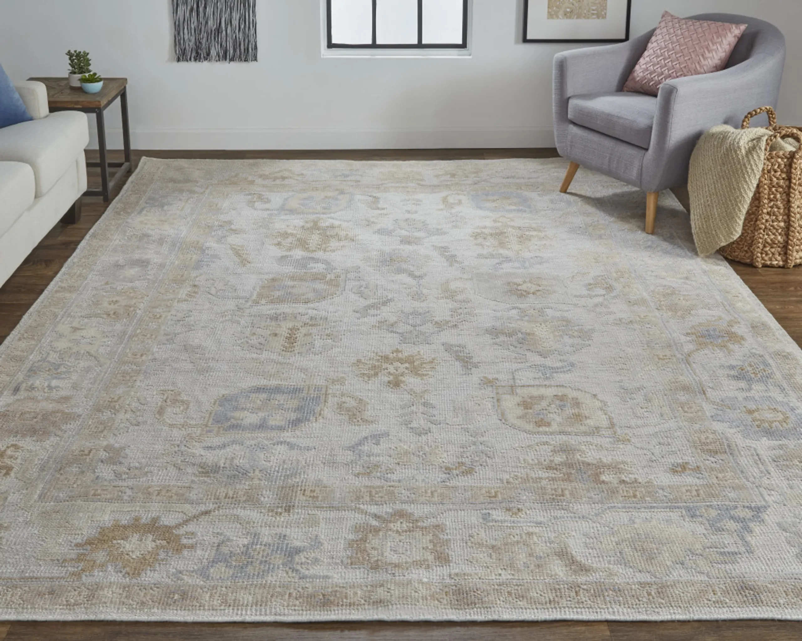 Thảm trải sàn dệt thắt tay 1,5m x 2,4m họa tiết hoa màu ngà - Ảnh 5