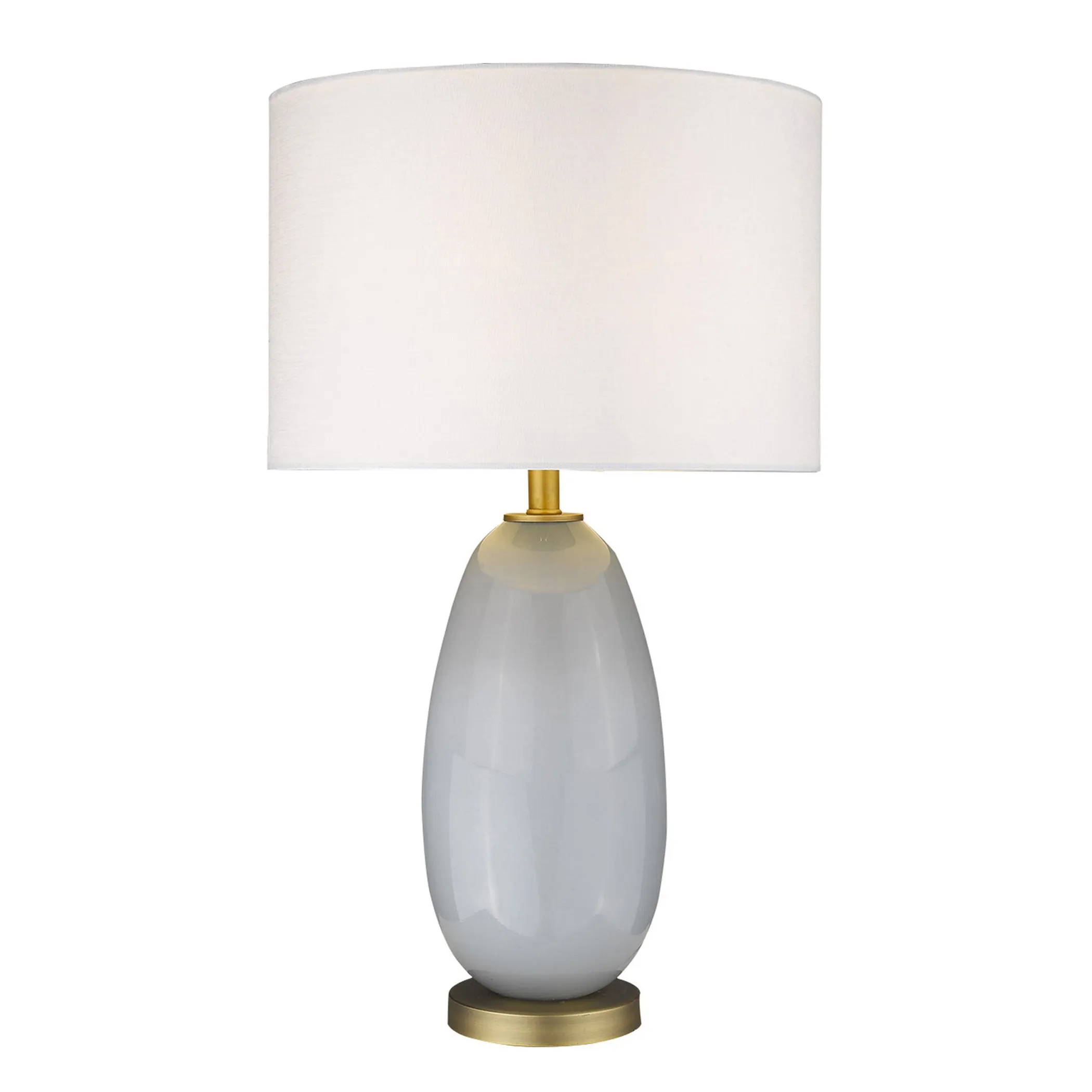 Đèn bàn thủy tinh màu xám nhạt 74cm chụp trống màu trắng - Ảnh 3