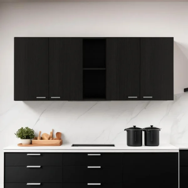 Tủ gỗ treo tường màu đen 5 ngăn rộng 150cm