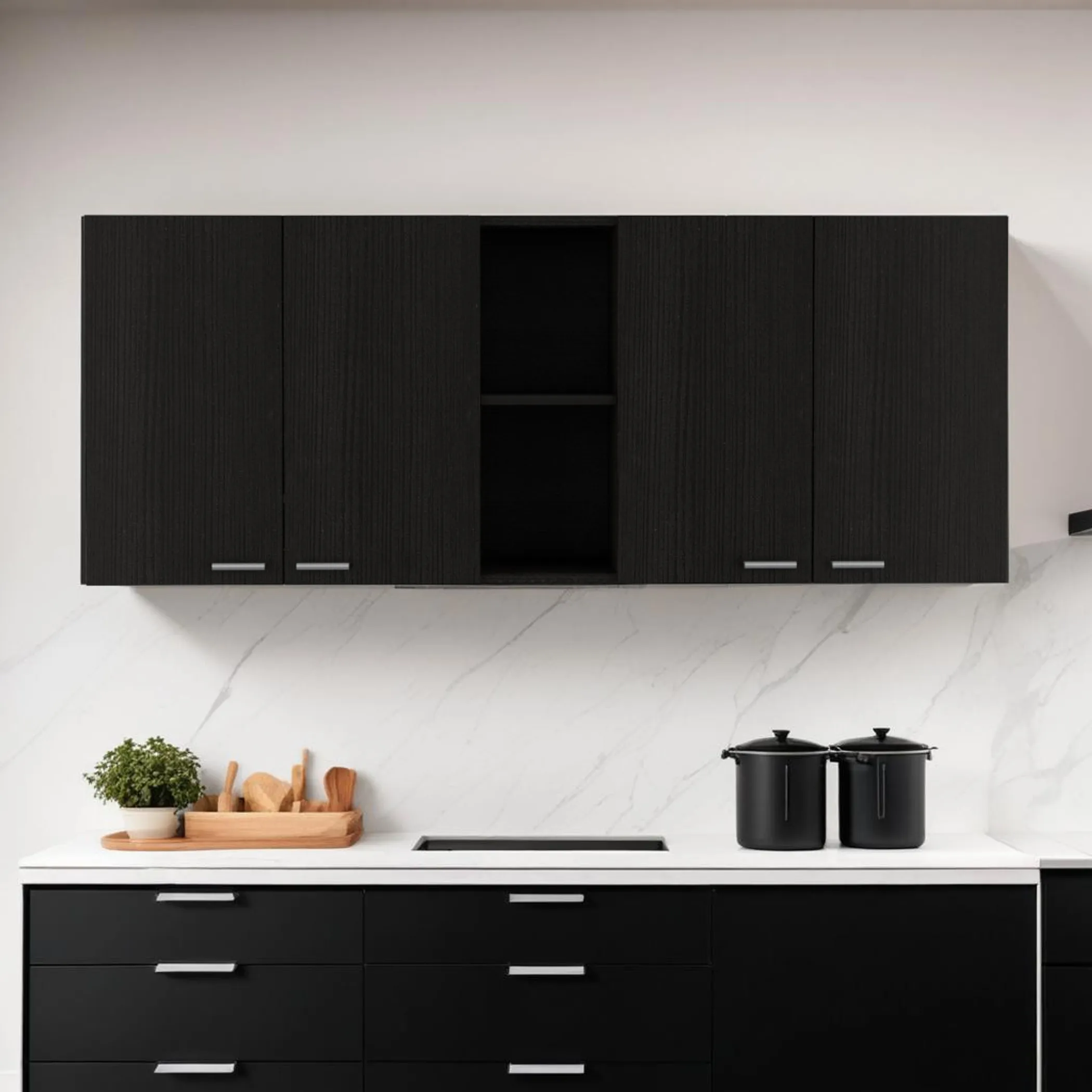 Tủ gỗ treo tường màu đen 5 ngăn rộng 150cm