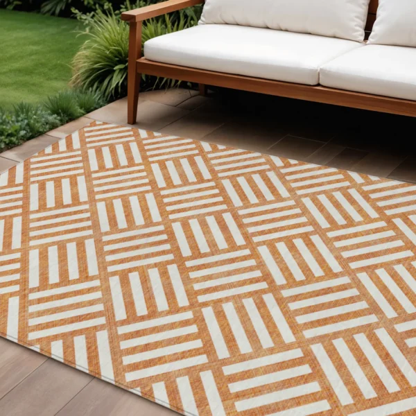 Thảm trải sàn giặt được 2,7m x 3,7m họa tiết hình học màu cam và ngà
