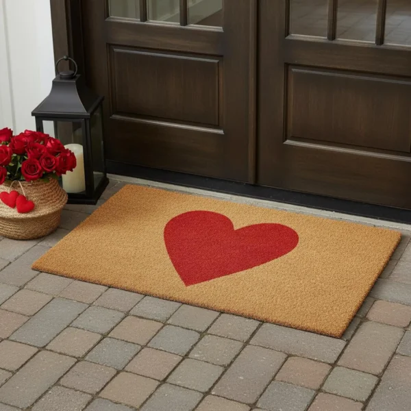 Thảm chùi chân xơ dừa ngoài trời họa tiết trái tim 76cm x 122cm