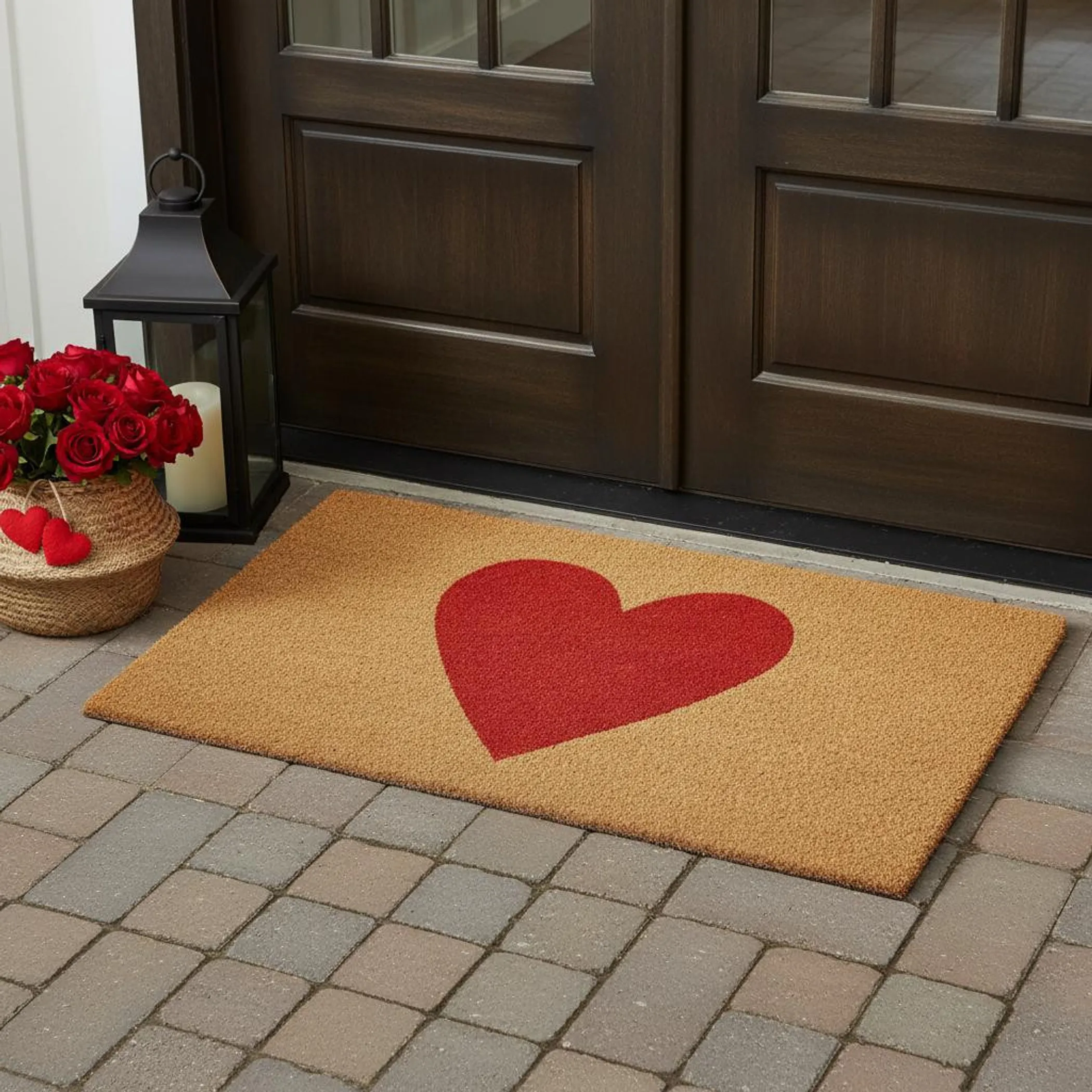 Thảm chùi chân xơ dừa ngoài trời họa tiết trái tim 76cm x 122cm