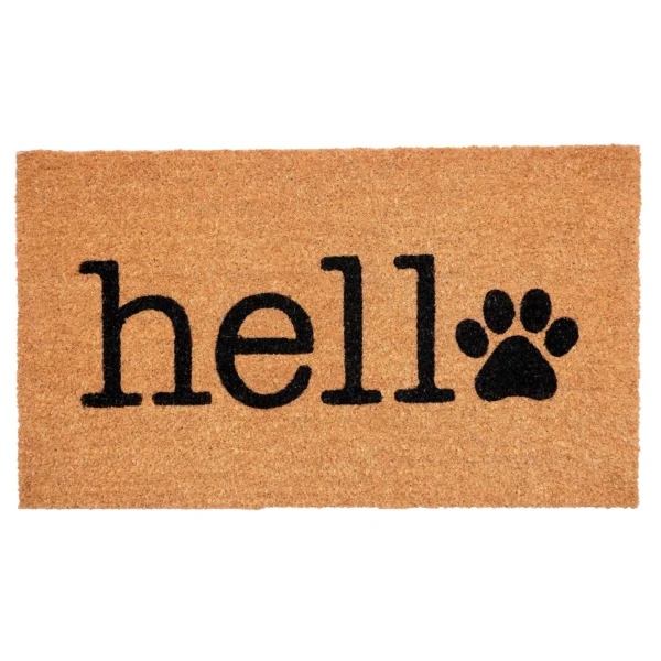 Thảm chùi chân xơ dừa Calloway Mills họa tiết Hello Paw dấu chân thú cưng