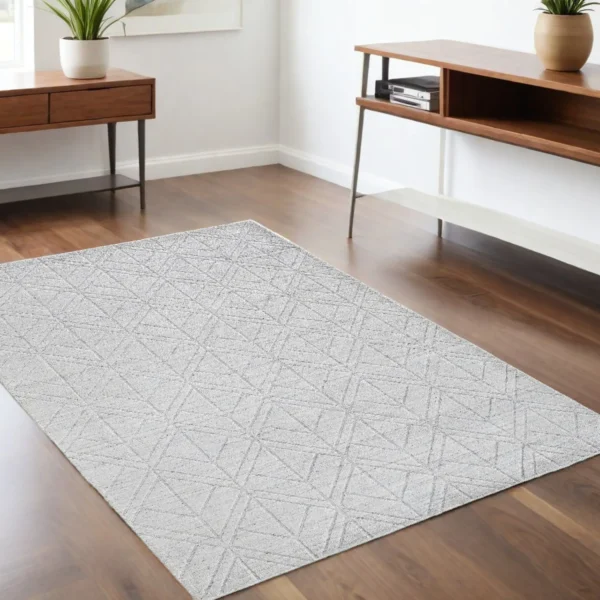 Thảm trải sàn dệt tay 1,2m x 1,8m họa tiết hình học trắng bạc