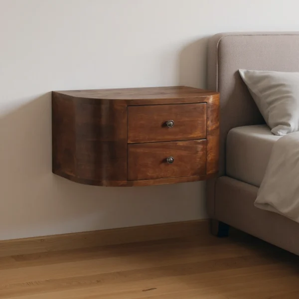 Tủ đầu giường treo tường dáng tròn 2 ngăn kéo gỗ xoài tự nhiên 46cm