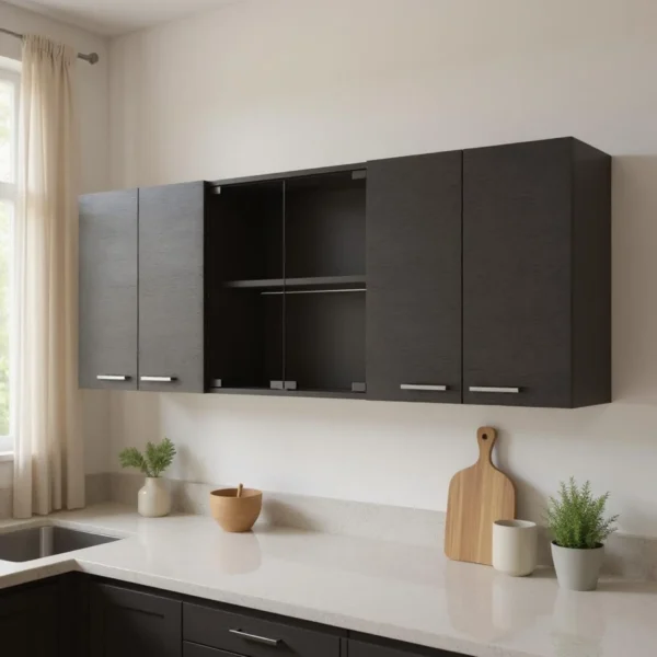 Tủ bếp treo tường gỗ màu đen 150cm sáu cánh