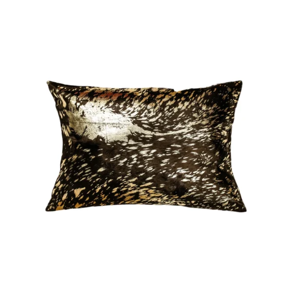 Bộ 2 gối tựa lưng da bò thật họa tiết trừu tượng nâu socola ánh vàng nhũ 30cm x 50cm
