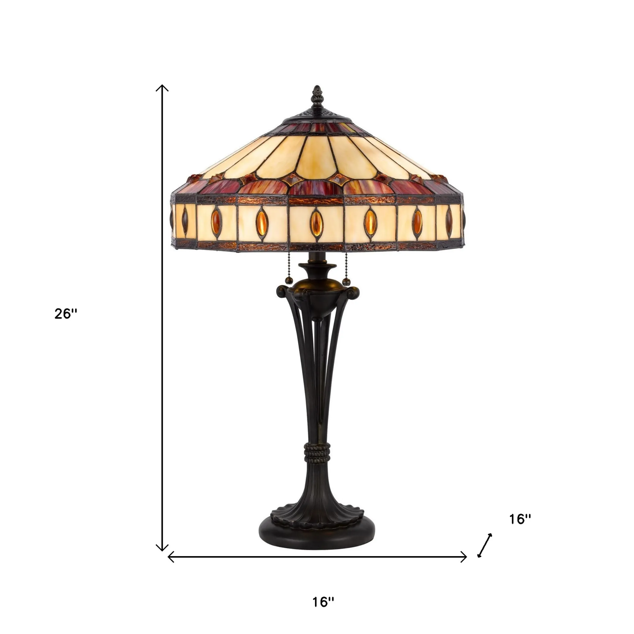 Đèn bàn kiểu chân nến 2 bóng 66cm kim loại đen chụp vòm kem ngà và đỏ - Ảnh 6