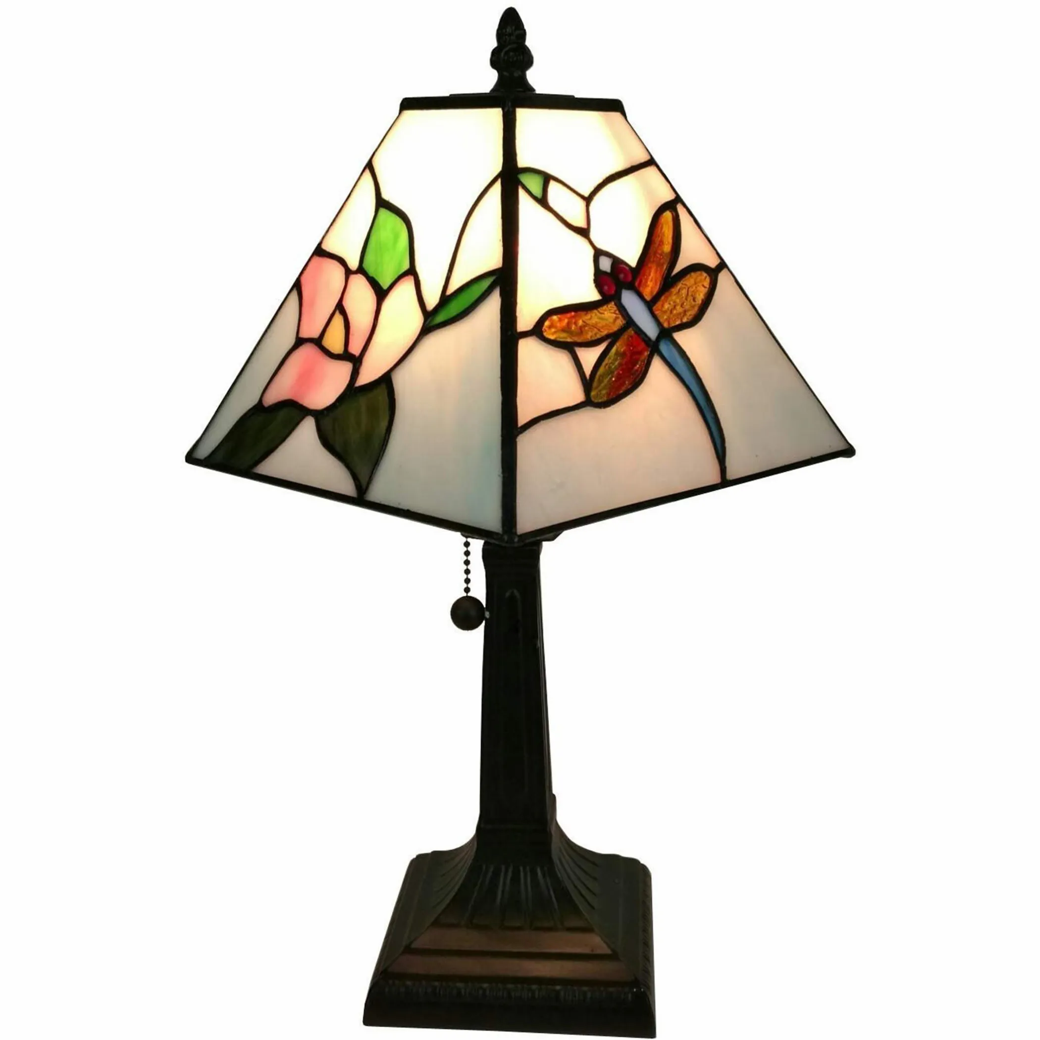 Đèn bàn kiểu chân nến kim loại nâu sẫm 38cm chụp hình thang màu trắng - Ảnh 2