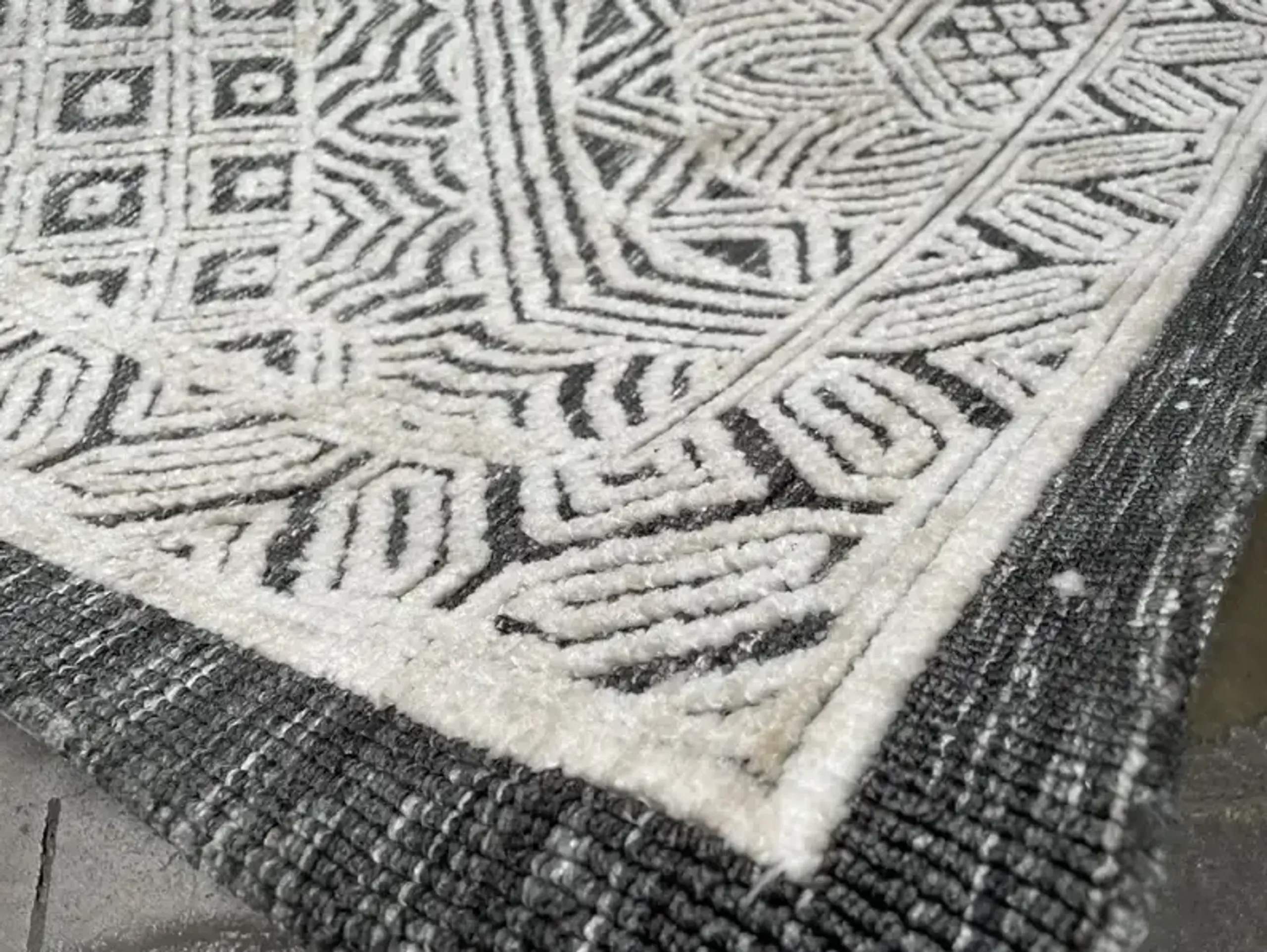 Thảm trải sàn boho lông mềm 1,6m x 2,3m màu be xám họa tiết thổ cẩm - Ảnh 4