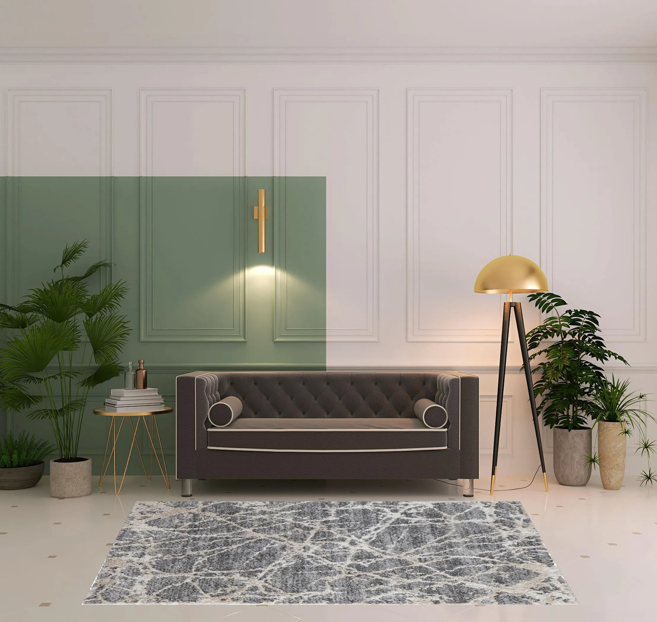 Thảm trải sàn dệt máy chống bám bẩn 1,5m x 2,4m họa tiết trừu tượng xám ngà - Ảnh 2