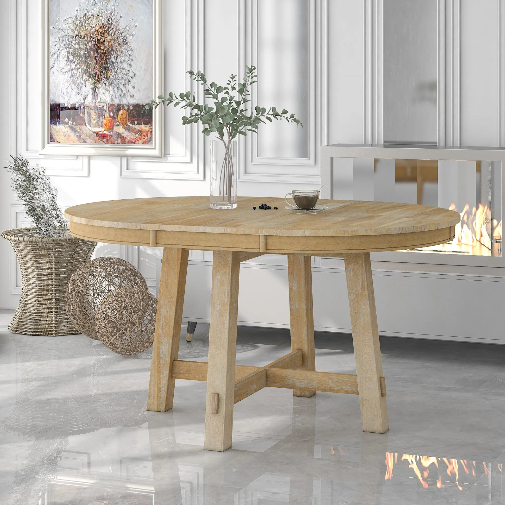 Bàn ăn tròn mở rộng phong cách nông trại 107cm - 142cm - Ảnh 2