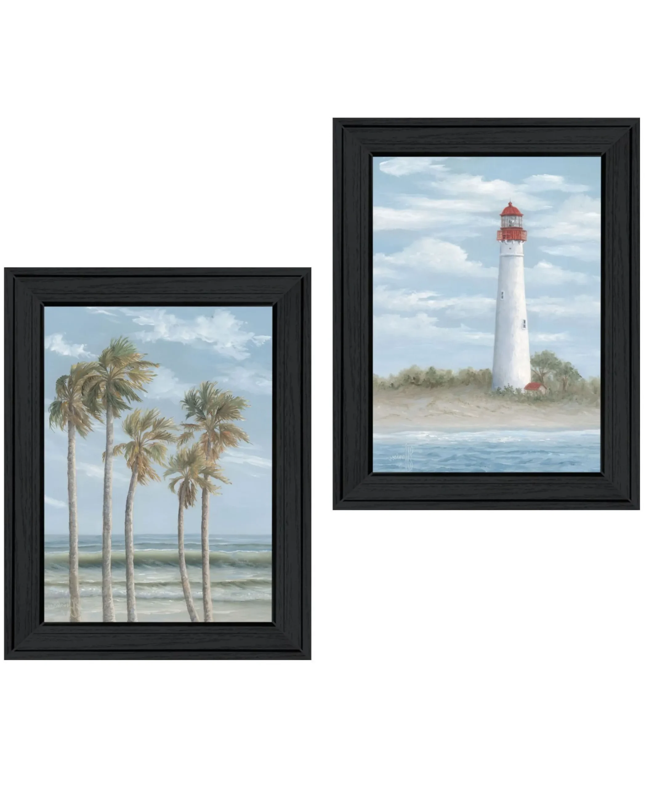 Bộ hai tranh treo tường khung đen hải đăng Cape May và hàng dừa - Ảnh 3