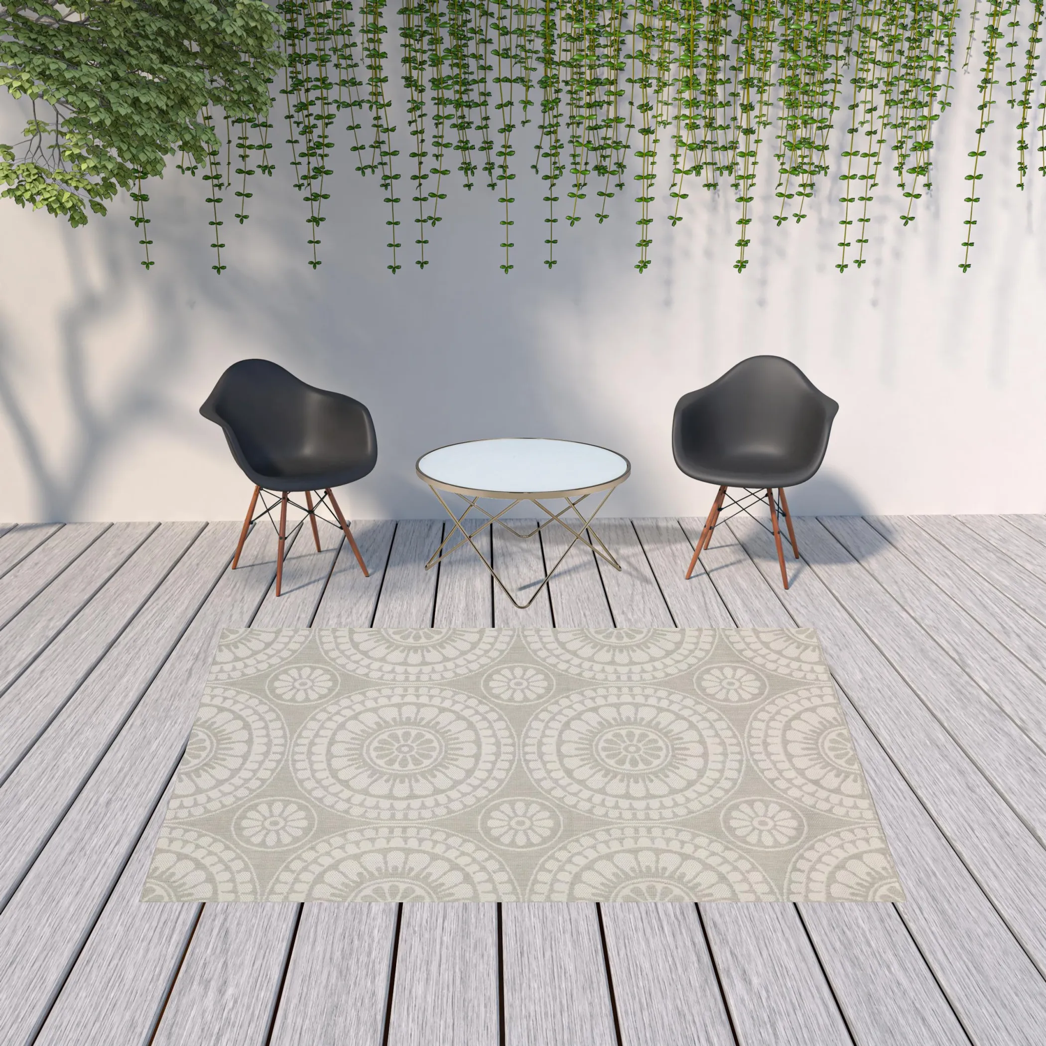 Thảm trải sàn chống bẩn 2,1m x 2,7m họa tiết hình học màu xám và ngà - Ảnh 2